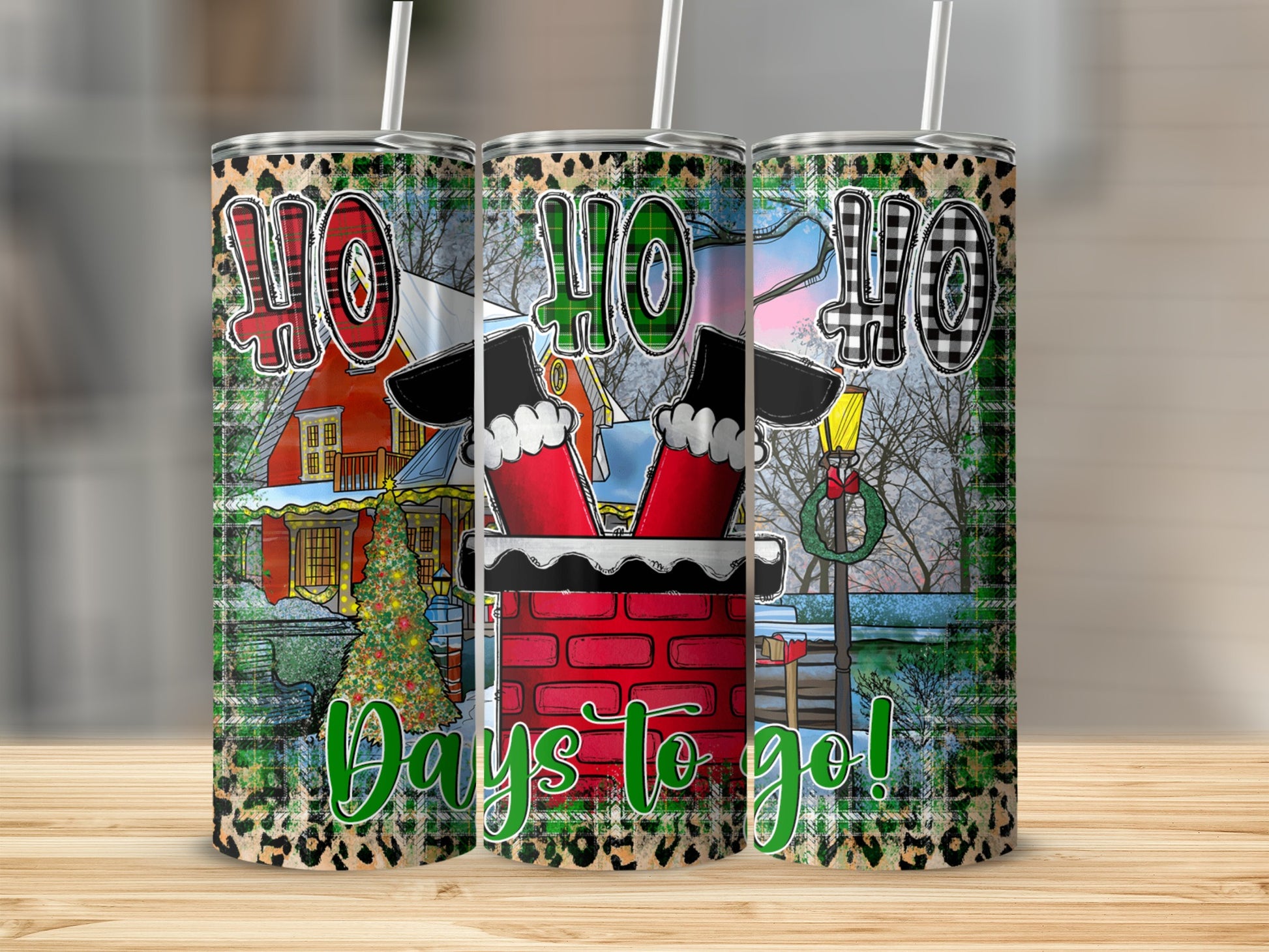 Santa's legs in chimney with "40 Days to go!" text on tumblers.