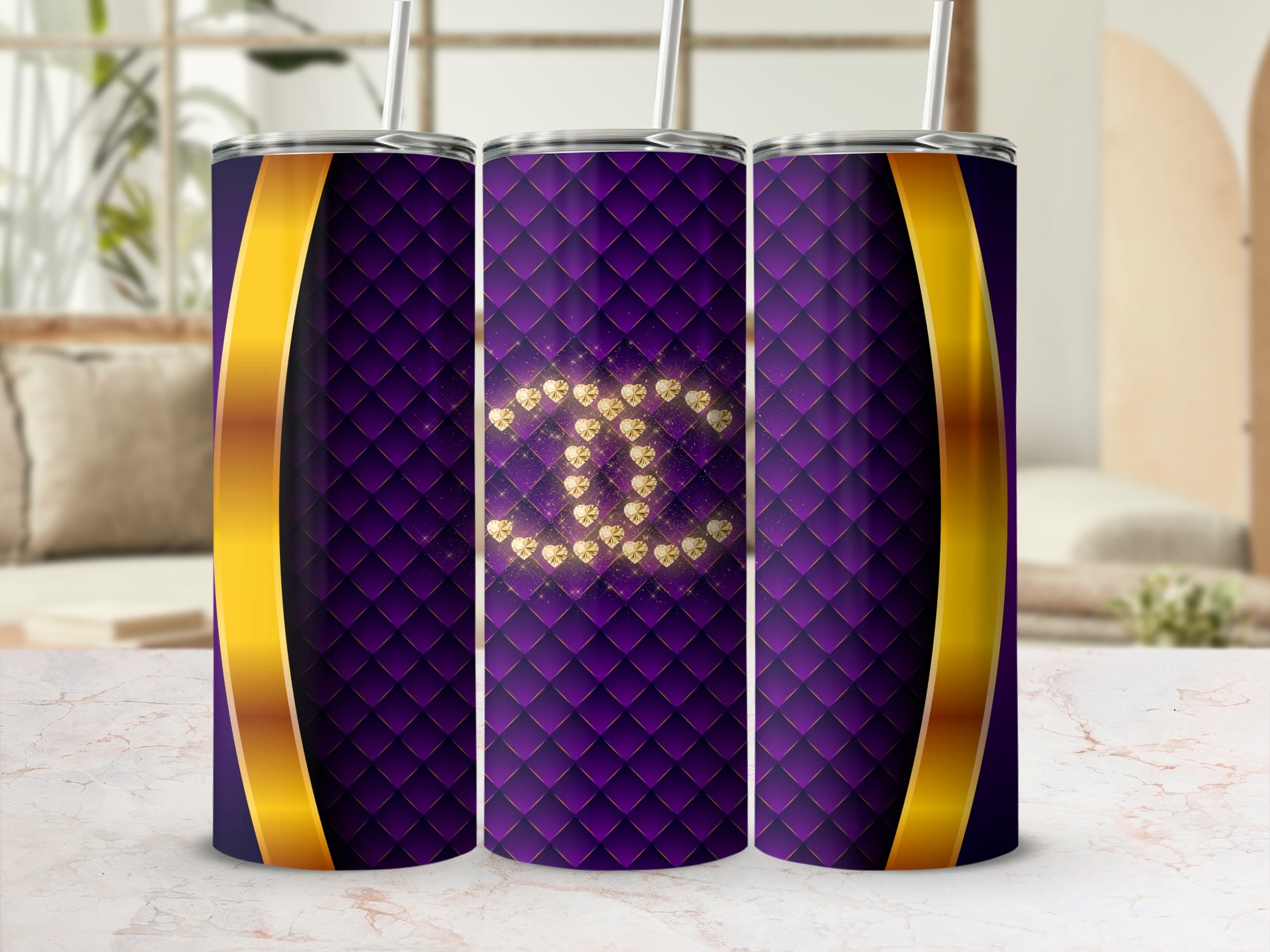 Purple and Gold Quilted Pattern Tumbler Product