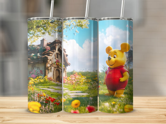 Pooh Bear with a House and Flowers Tumblers