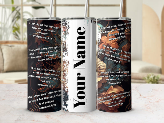 Personalized Floral Bible Verses Tumbler with Straw Cup