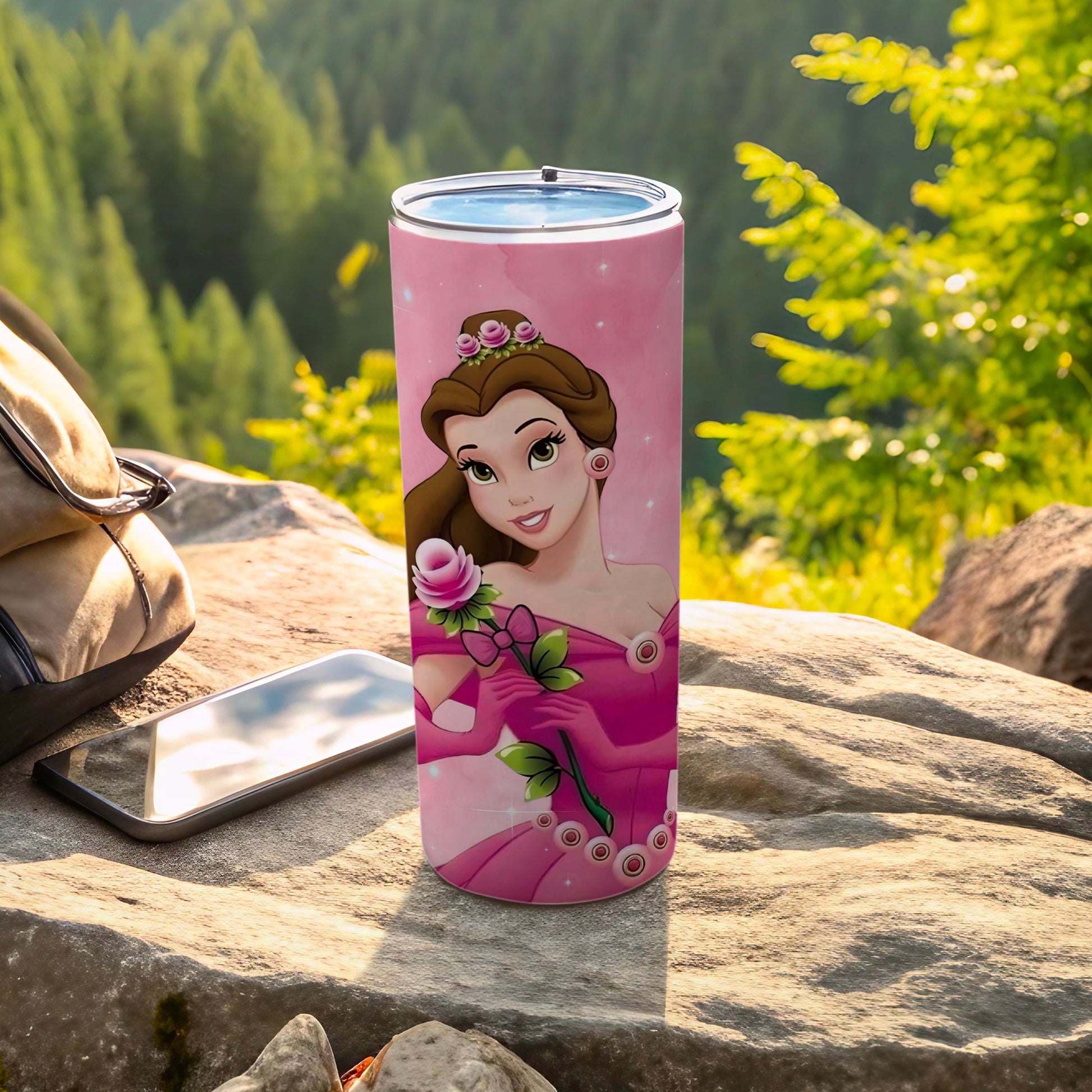 Princess in Pink Tumbler with Flowers and Sparkles