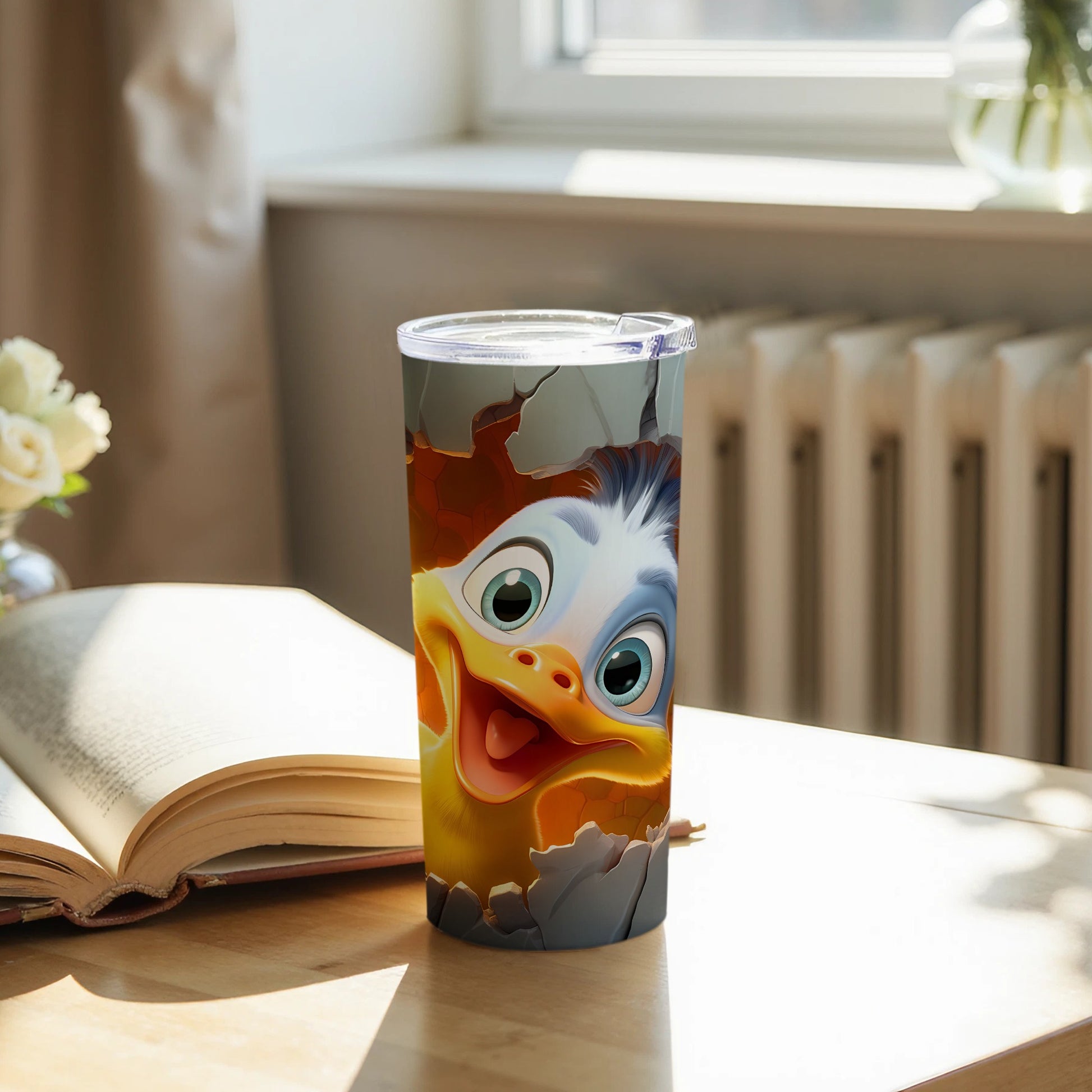 Happy Duckling Cracked Eggshell Image Tumbler product type
Tumbler
Duckling
Cartoon
Hatching
Eggshell
Cute
Animal
Bird
Drinkware
Beverage
Funny
Happy
Character
Unique
Gift
Kids
Travelmug
Insulated
Collectible
Novelty