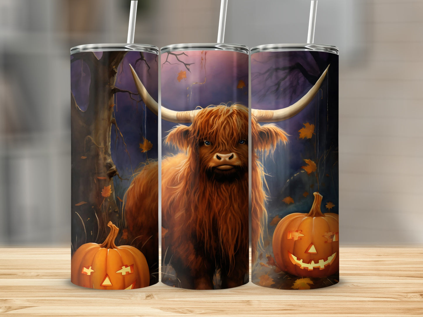 Highland Cow Pumpkin Halloween Stainless Steel Tumbler