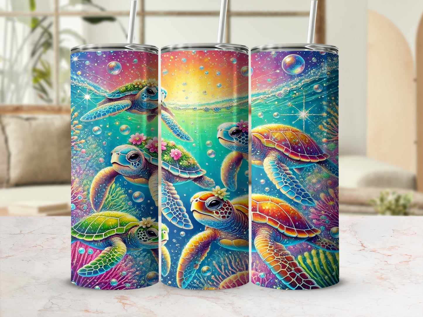 Colorful Sea Turtles Art Design Tumbler Cup