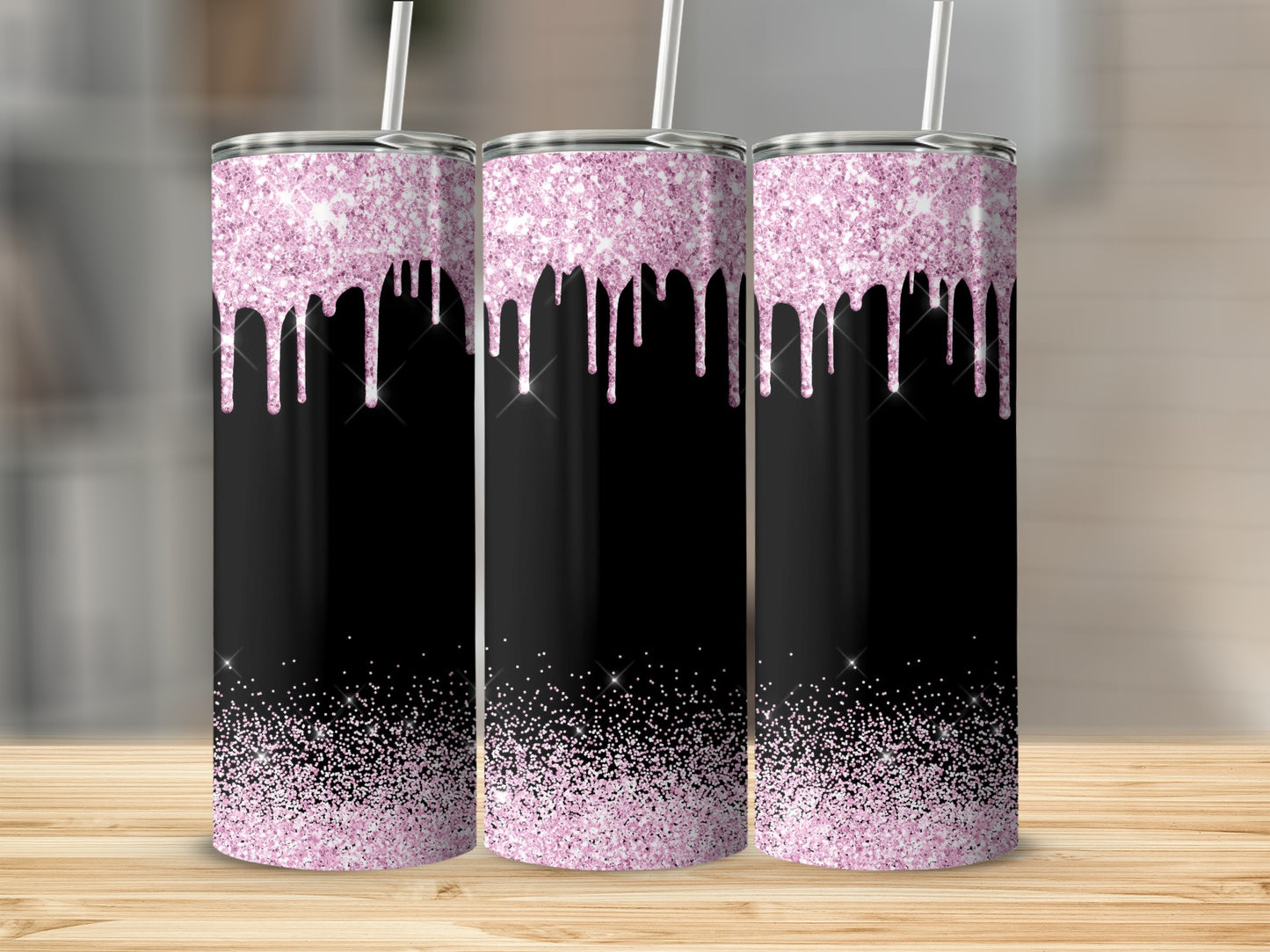 Sparkling Pink and Black Glitter Tumbler product