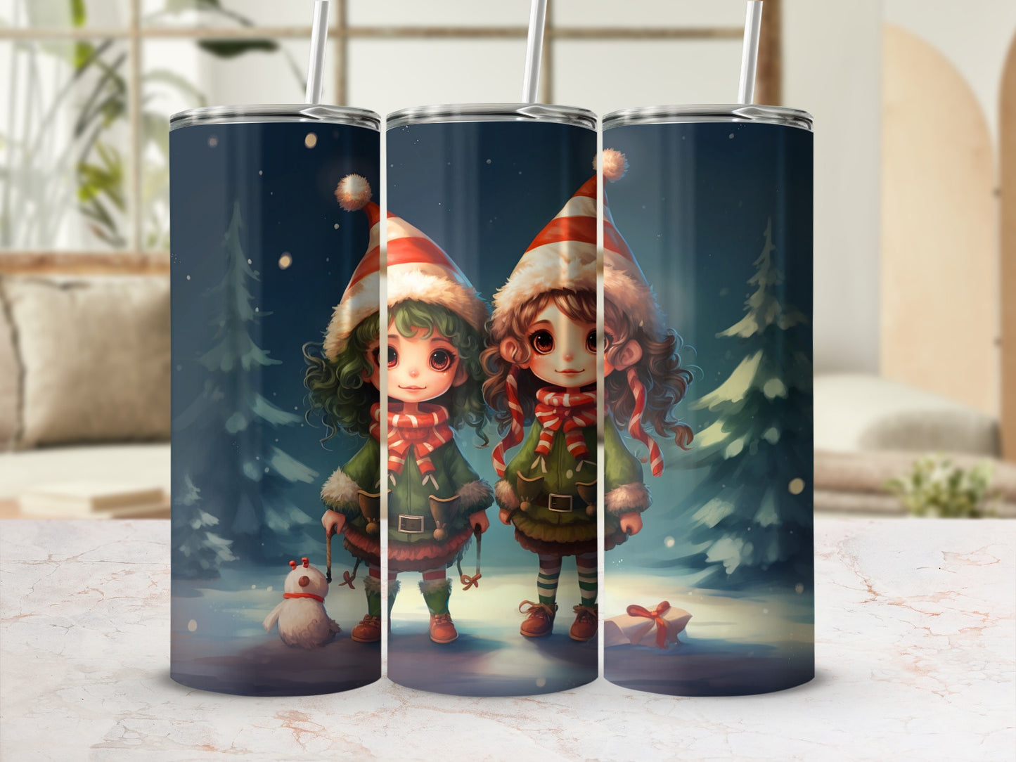 Adorable Festive Winter Elf Characters Drinkware