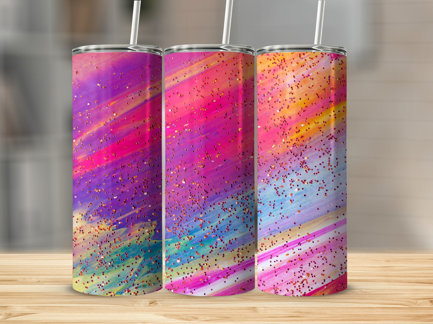 Colorful Glitter Pattern Tumbler Set for Daily Use
