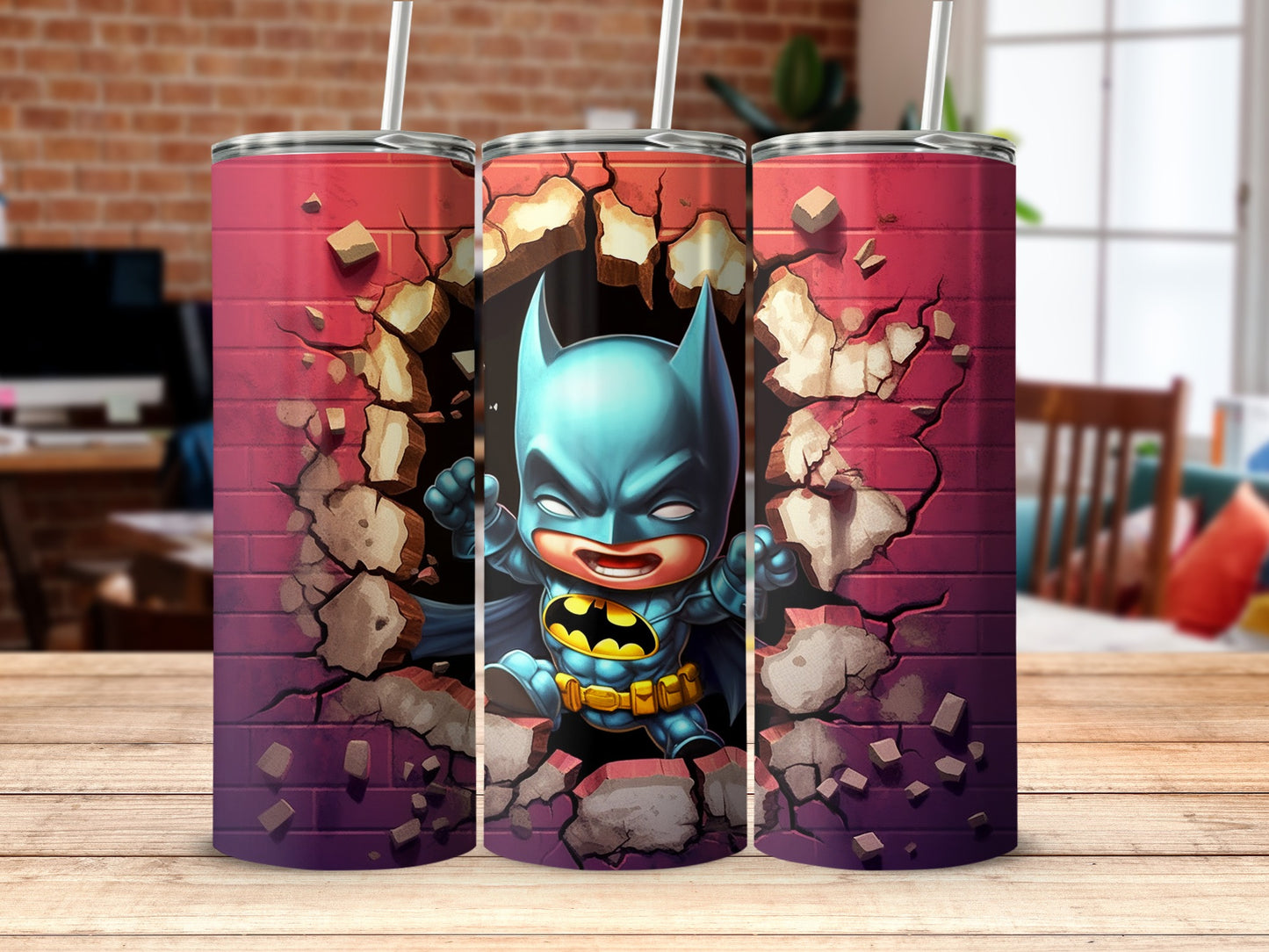 Super Cute Superhero Breaking Through Print Tumbler