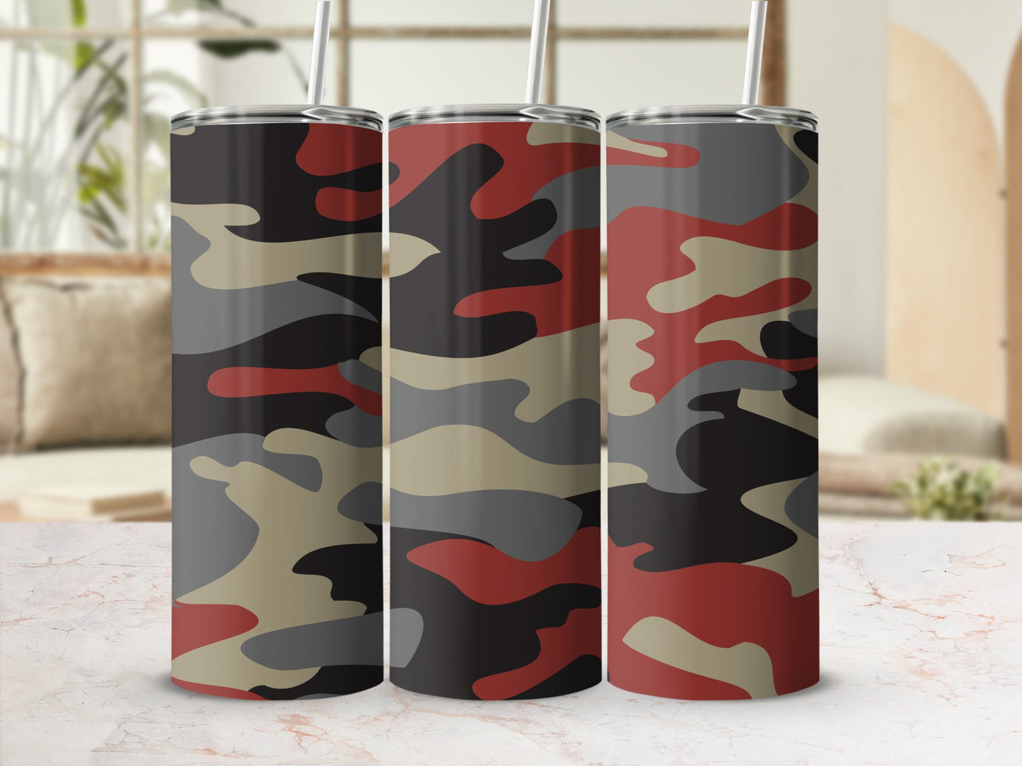 Camouflage Design Insulated Tumbler with Straw Set