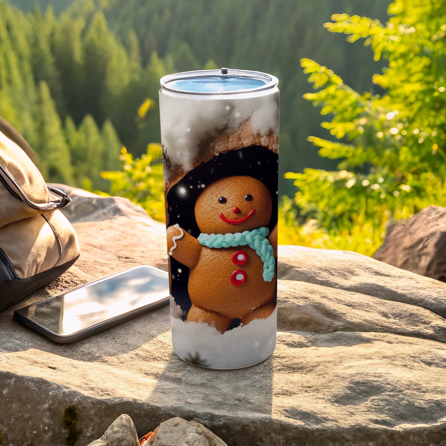 Gingerbread Man Winter Scene Travel Mug Cup