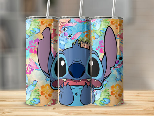 Colorful and Cute Stitch Tumbler with Tropical Patterns