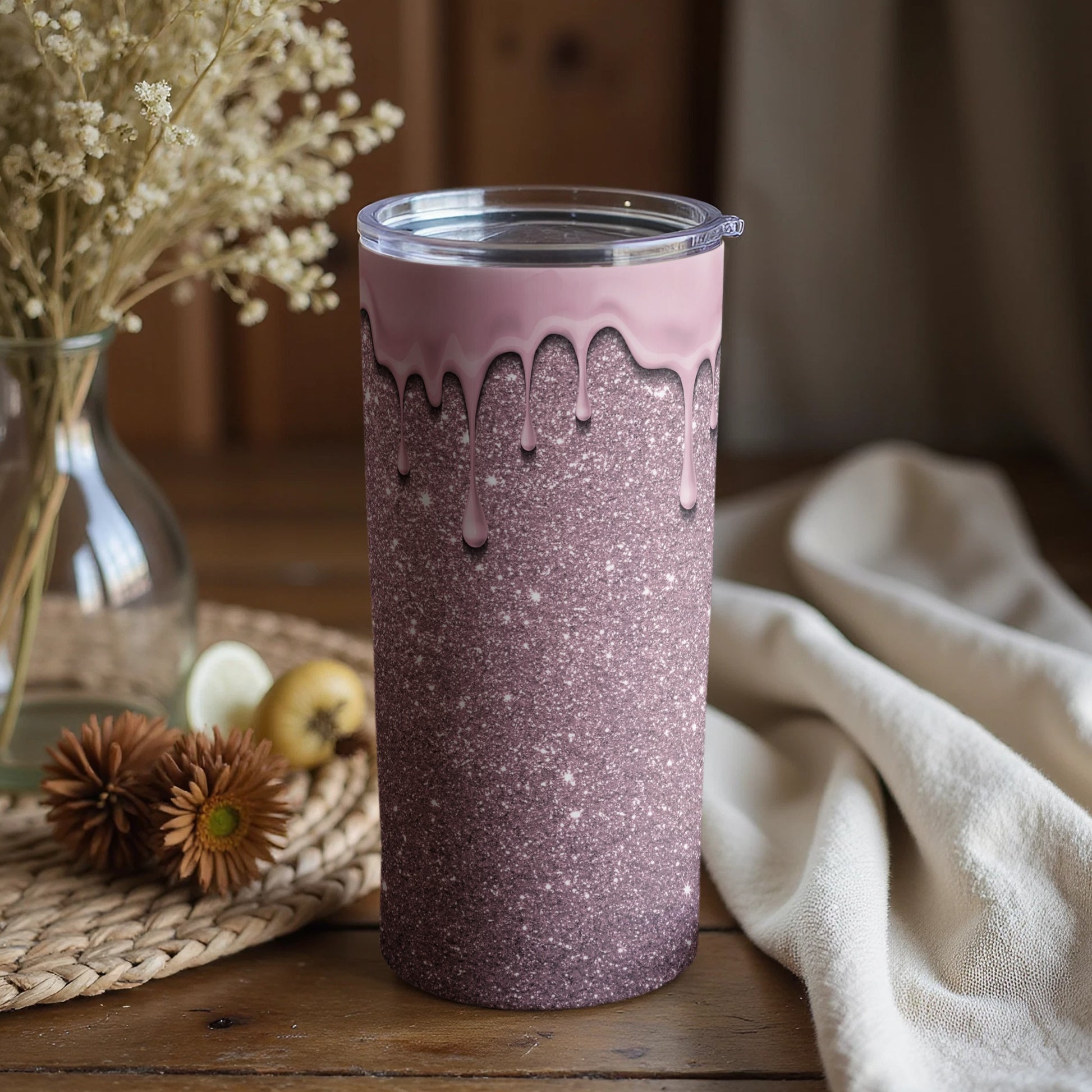 Sparkling purple tumbler with pink melting detail
