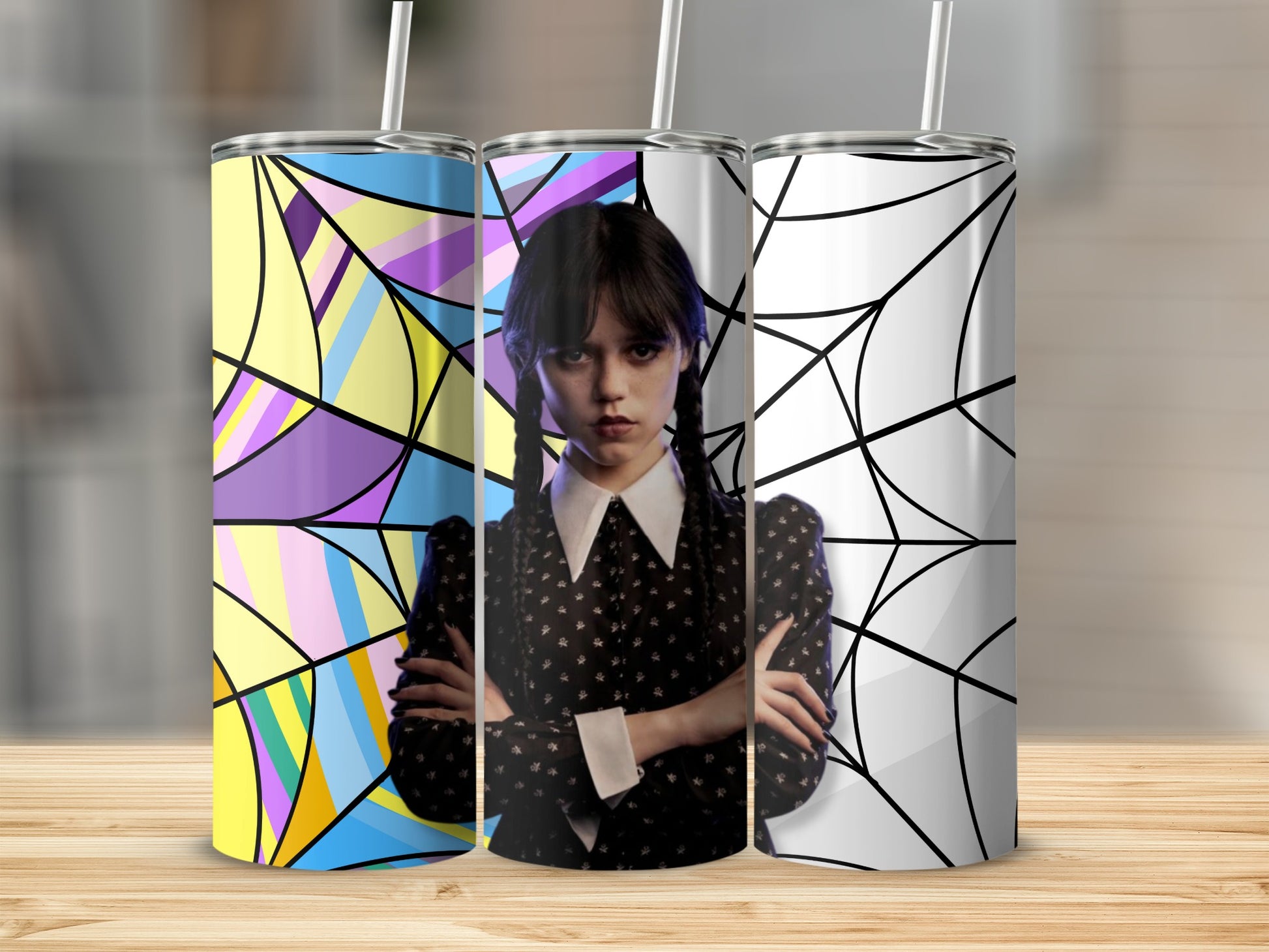 Colorful Geometric Patterned Stainless Steel Tumbler