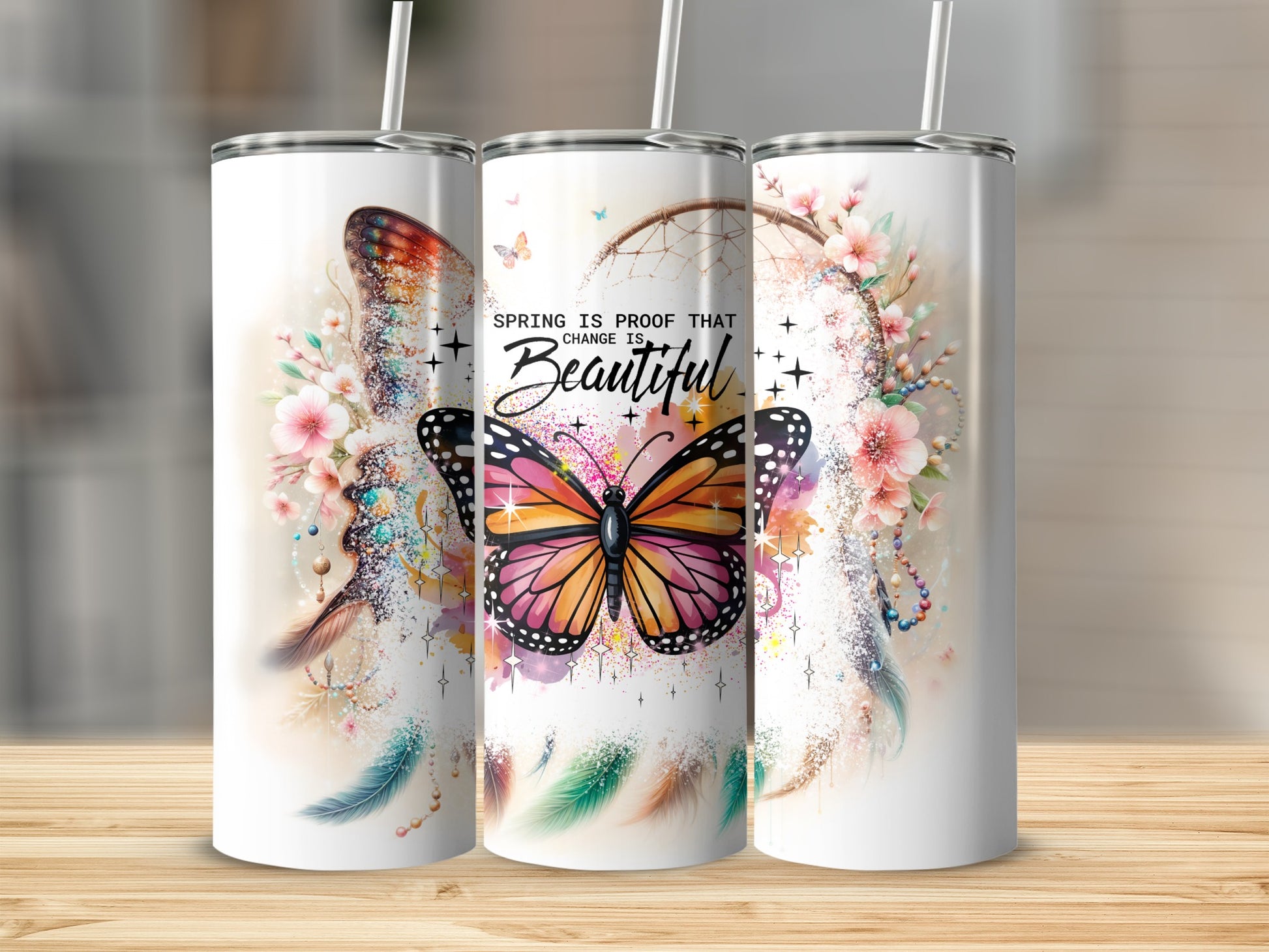 Spring Inspired Butterfly and Floral Design Tumbler