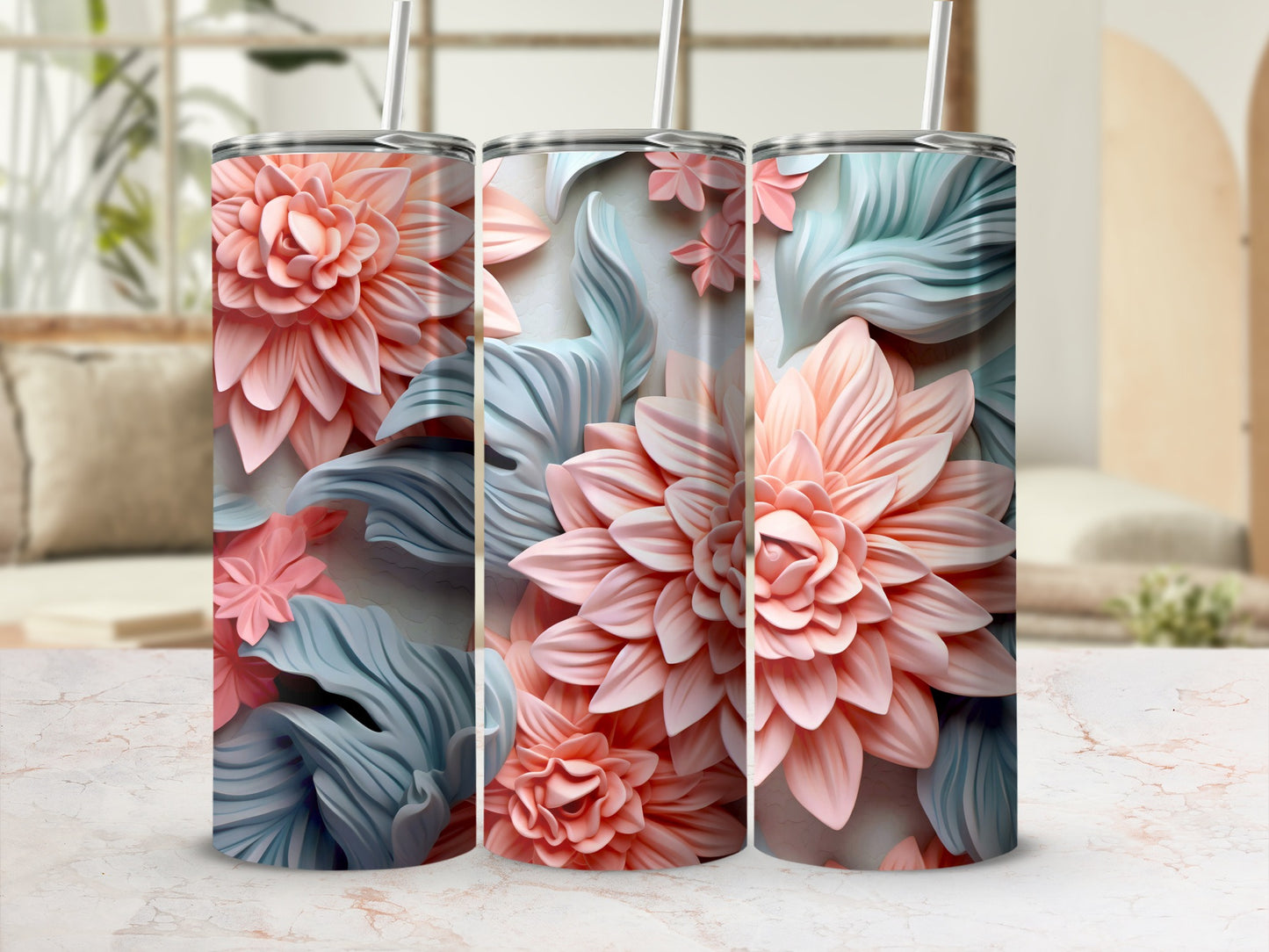 Floral Pattern Insulated Tumbler for Beverages