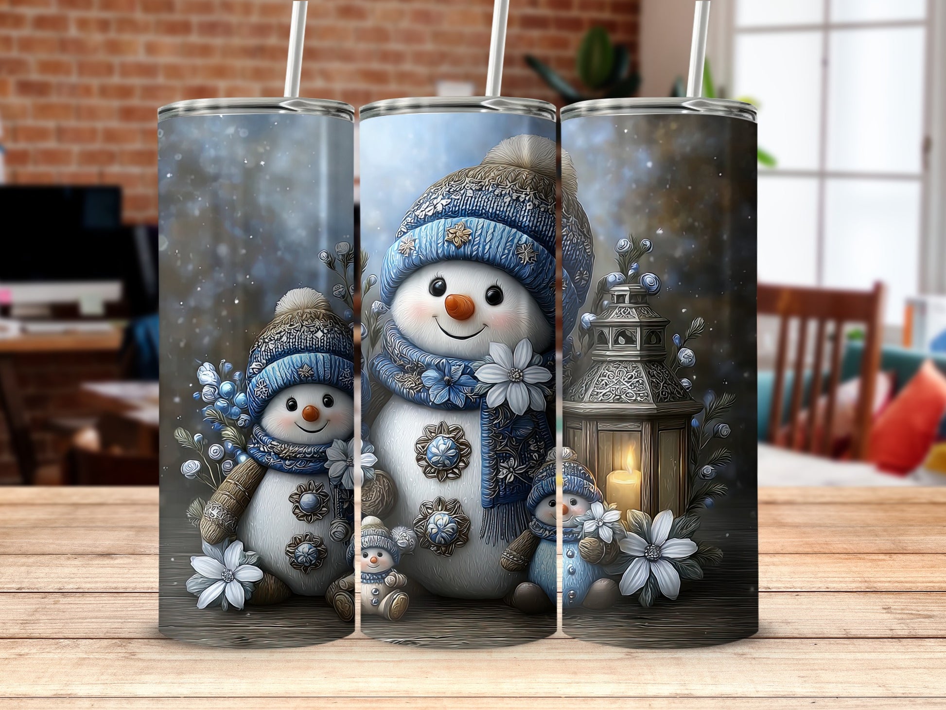 Festive Snowman Design Insulated Tumbler Holiday Decor