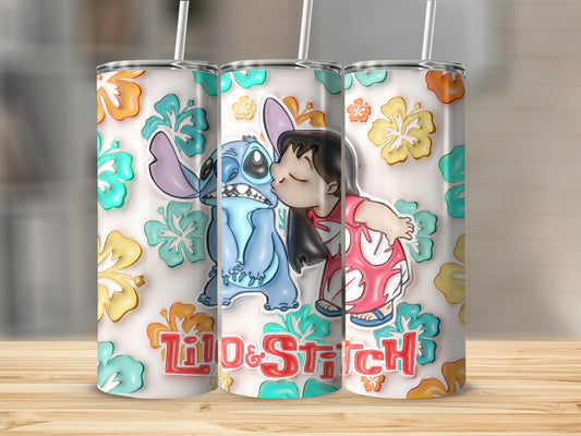 Cute Lilo and Stitch Tropical Floral Design Tumbler
