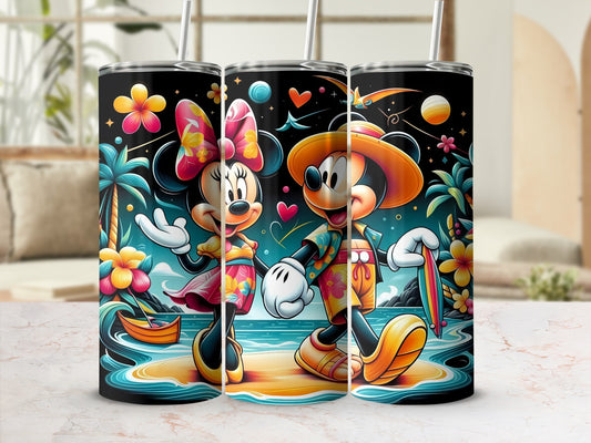 Colorful Beach Mickey and Minnie Mouse Tumbler Set