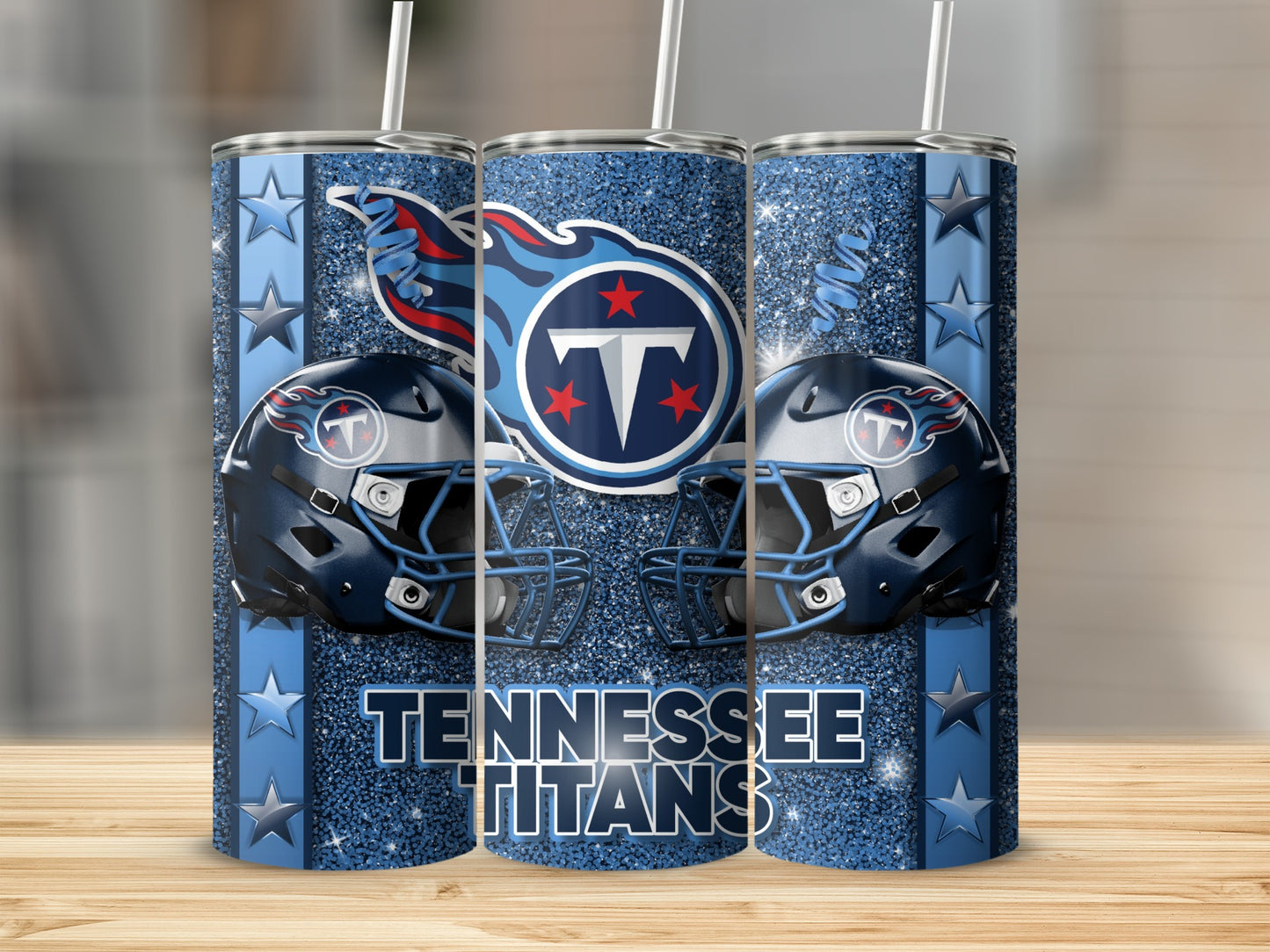 Tennessee Titans Helmets Team Logo on Blue Glitter Tumblers