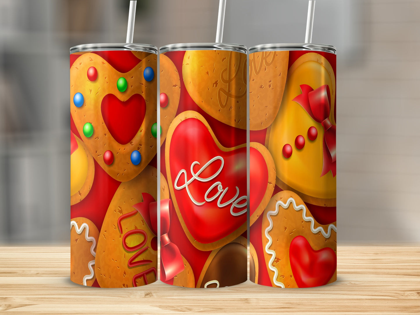 Love Heart Decorated Delicious Gingerbread Valentine Day Tumblers
