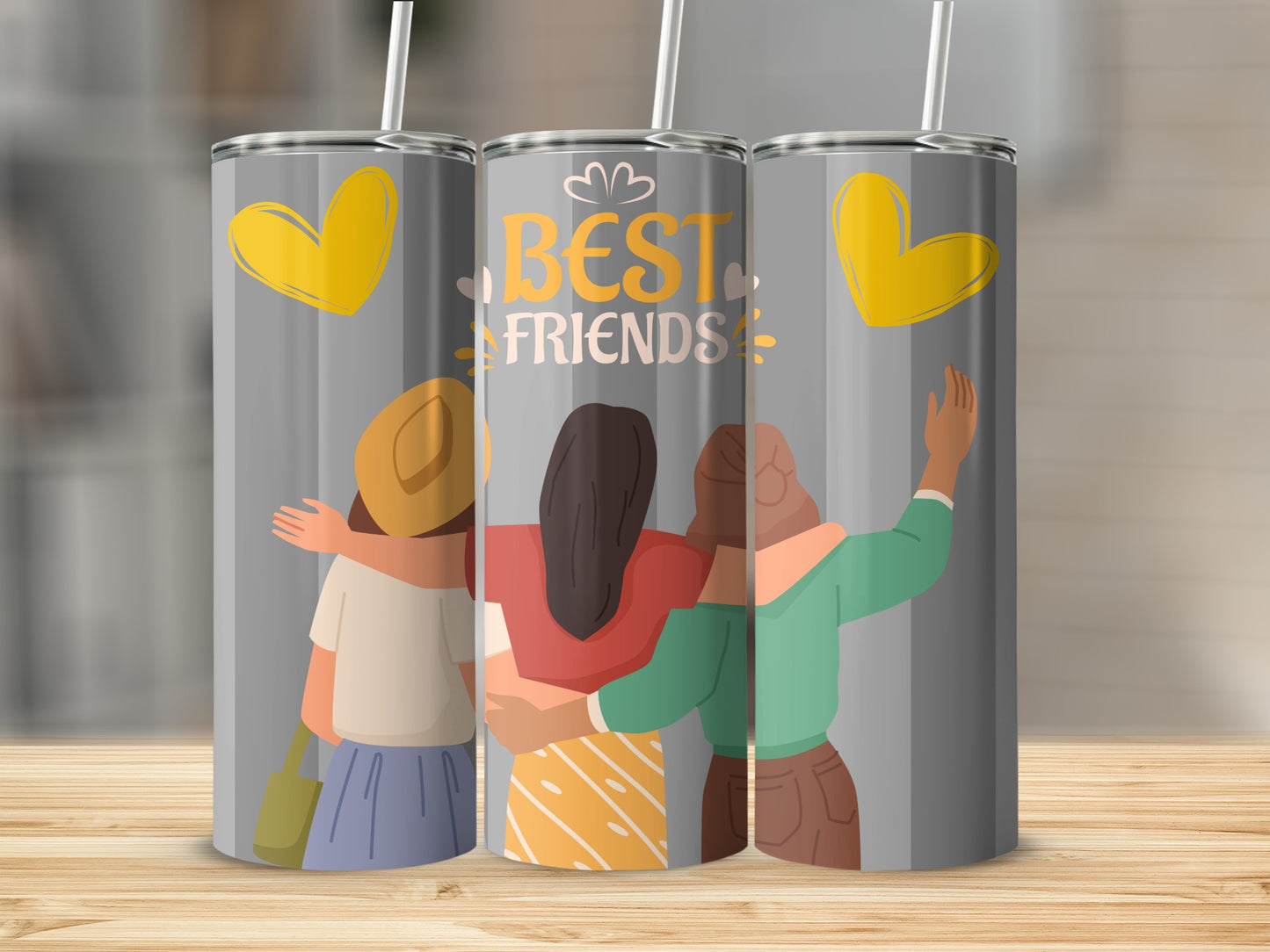 Best Friends Gray Heart Design Stainless Steel Tumbler