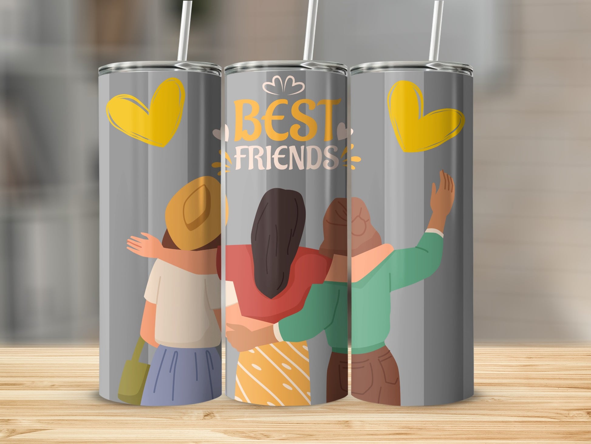 Best Friends Gray Heart Design Stainless Steel Tumbler