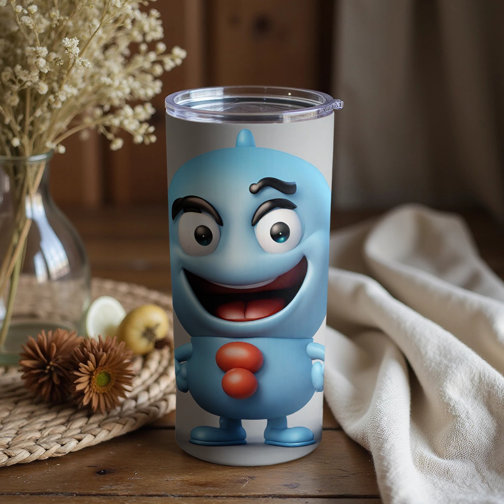 Blue Smiling Cartoon Character Tumbler for Kids