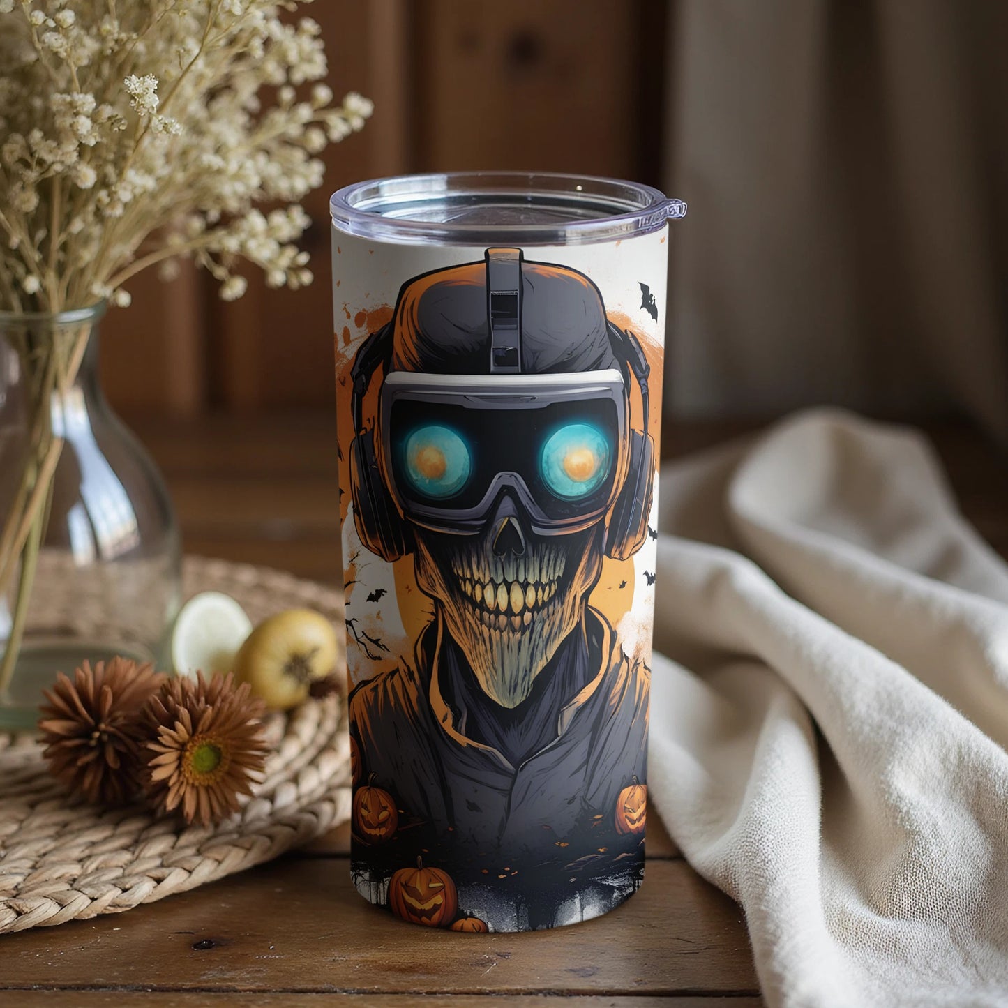 Spooky Skull Headphones Design Insulated Tumbler