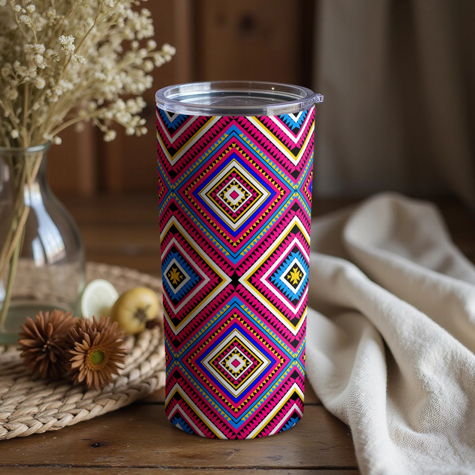 Vibrant Geometric Pattern Insulated Tumbler Cup