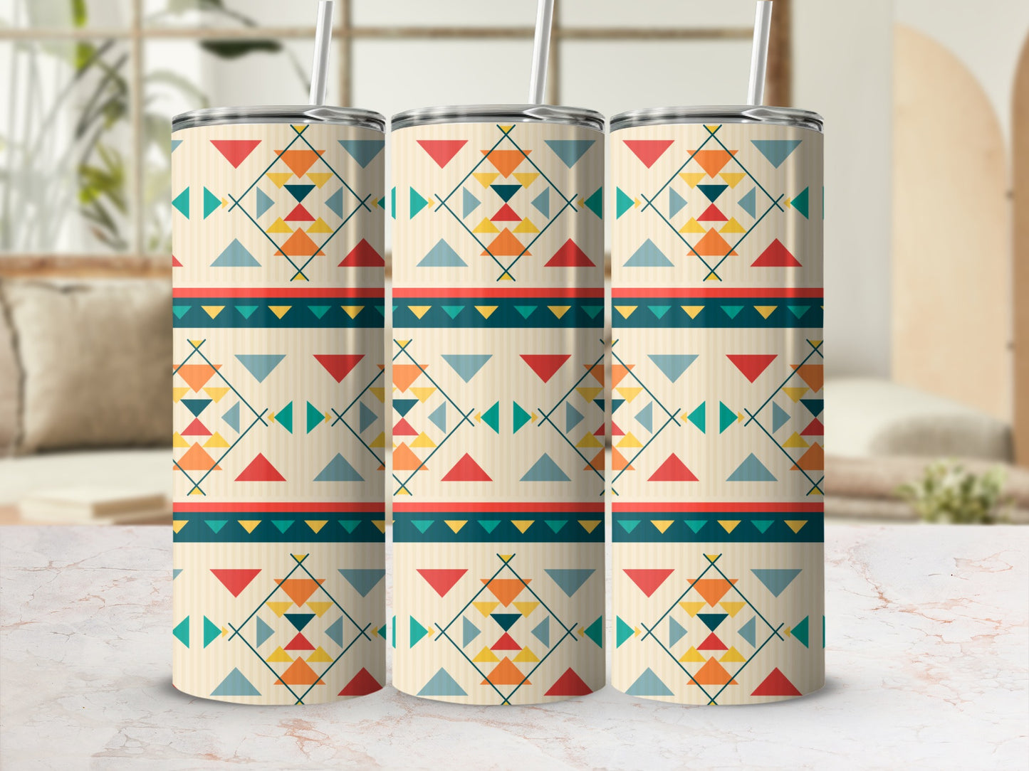 Geometric Pattern Stainless Steel Insulated Tumbler