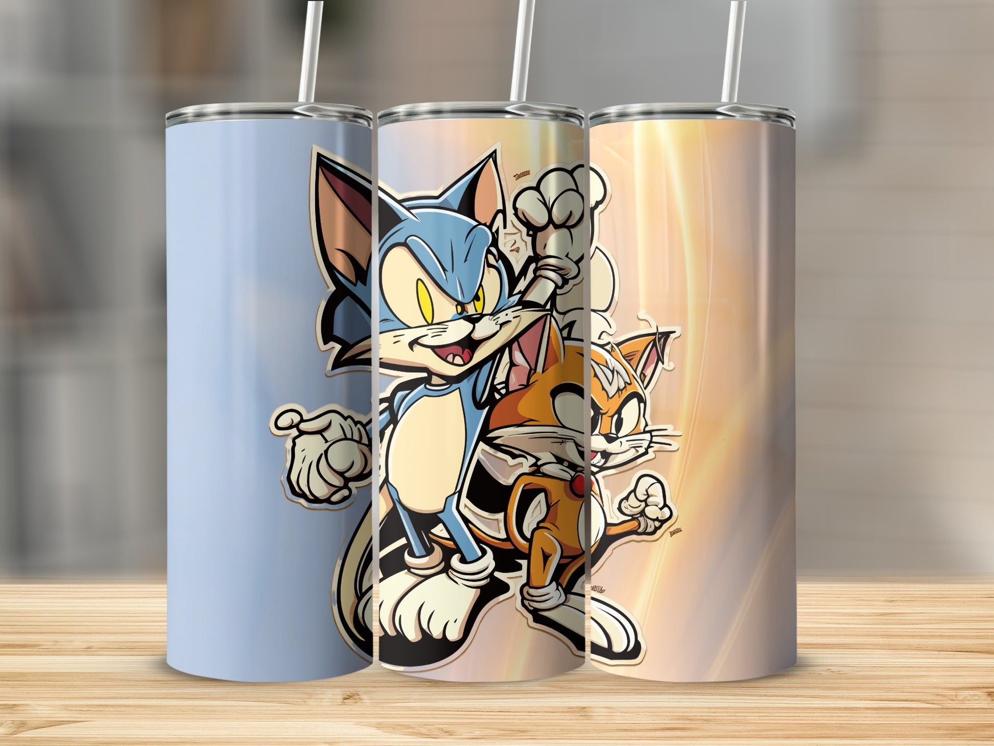 Cheerful Cat Characters Skinny Tumbler Trio