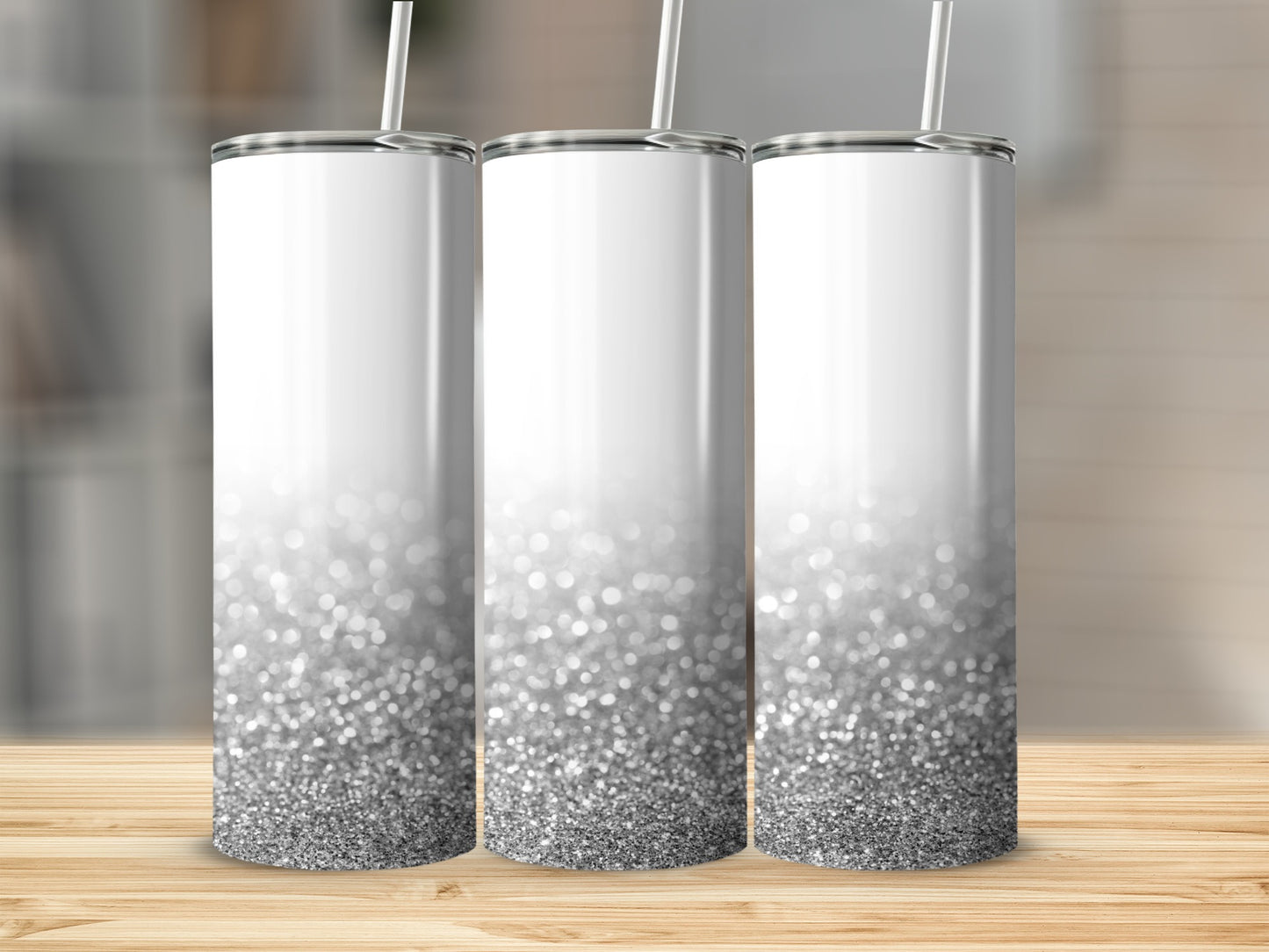 Shiny Sparkling Silver Ombre Glitter Design Tumbler