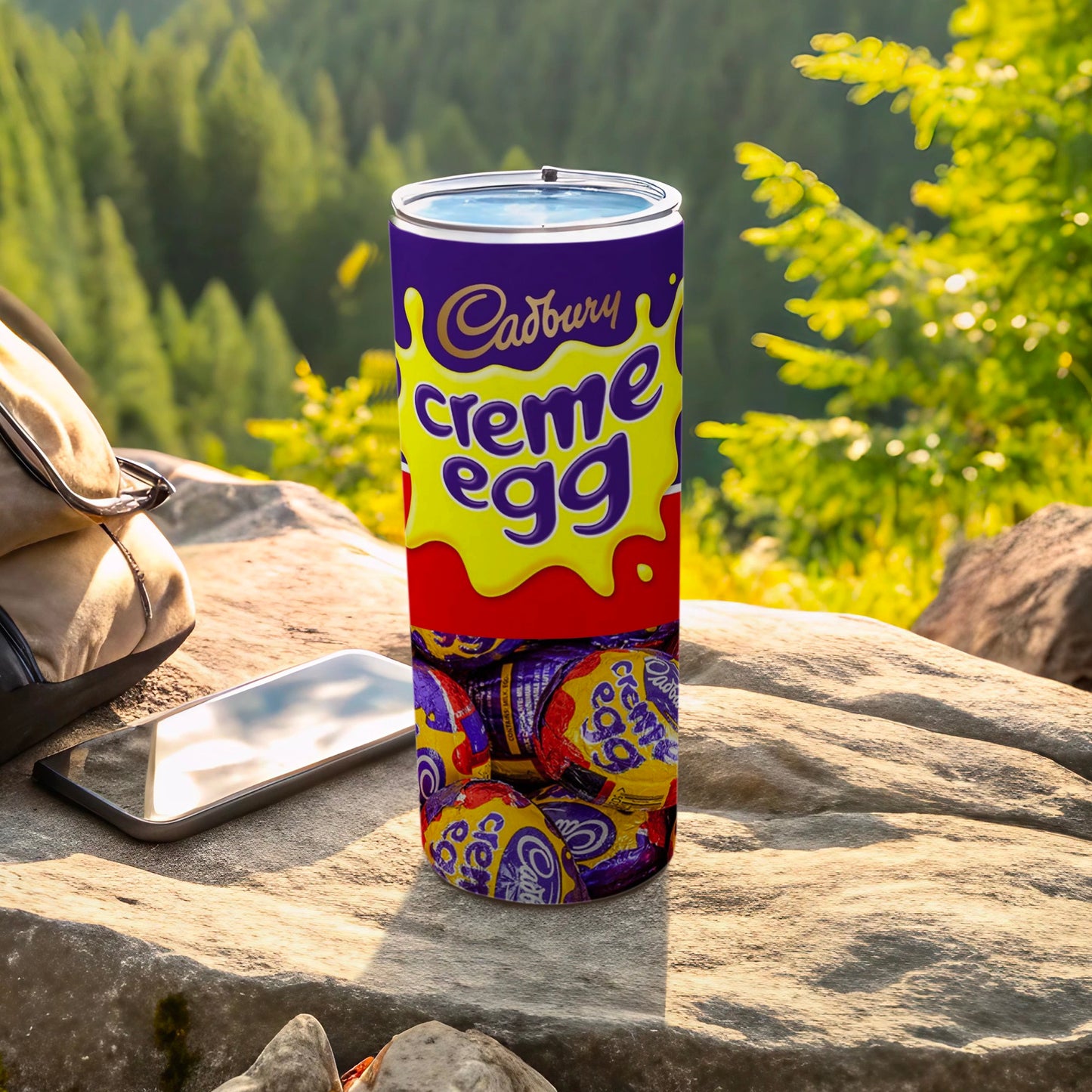 Cadbury Creme Egg vibrant purple yellow red tumbler product type