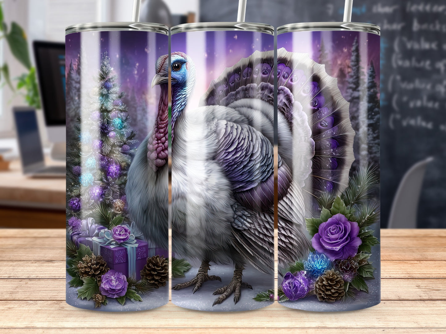 Festive Christmas Turkey with Holiday Decor Tumbler