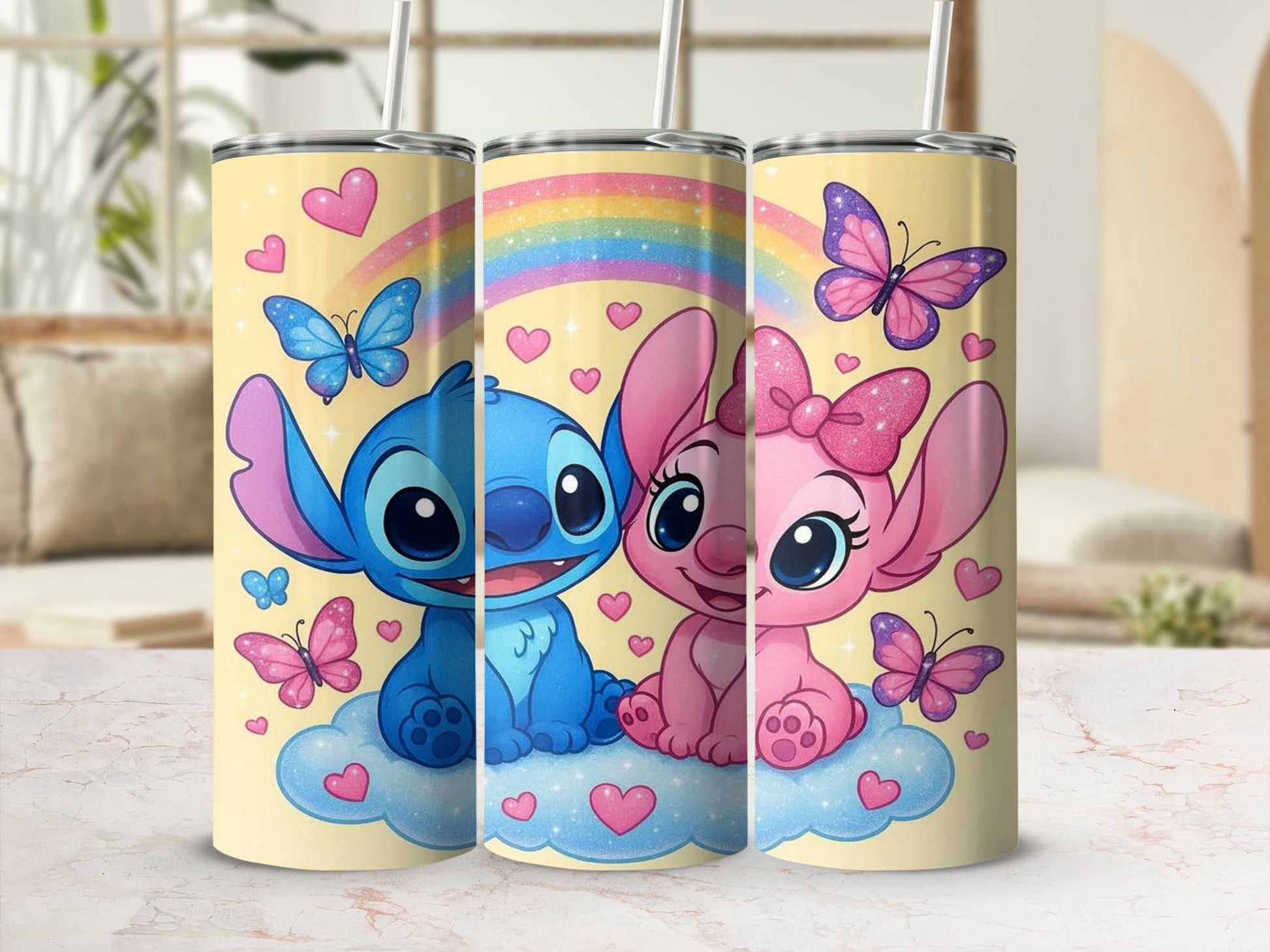 Cute Character Rainbow Butterfly Hearts Insulated Tumbler