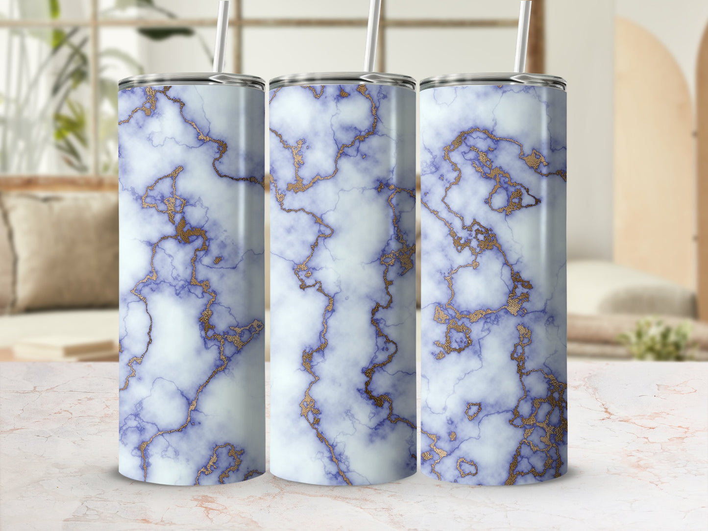 Light Periwinkle Gold Marble Veins Pattern Tumbler product type