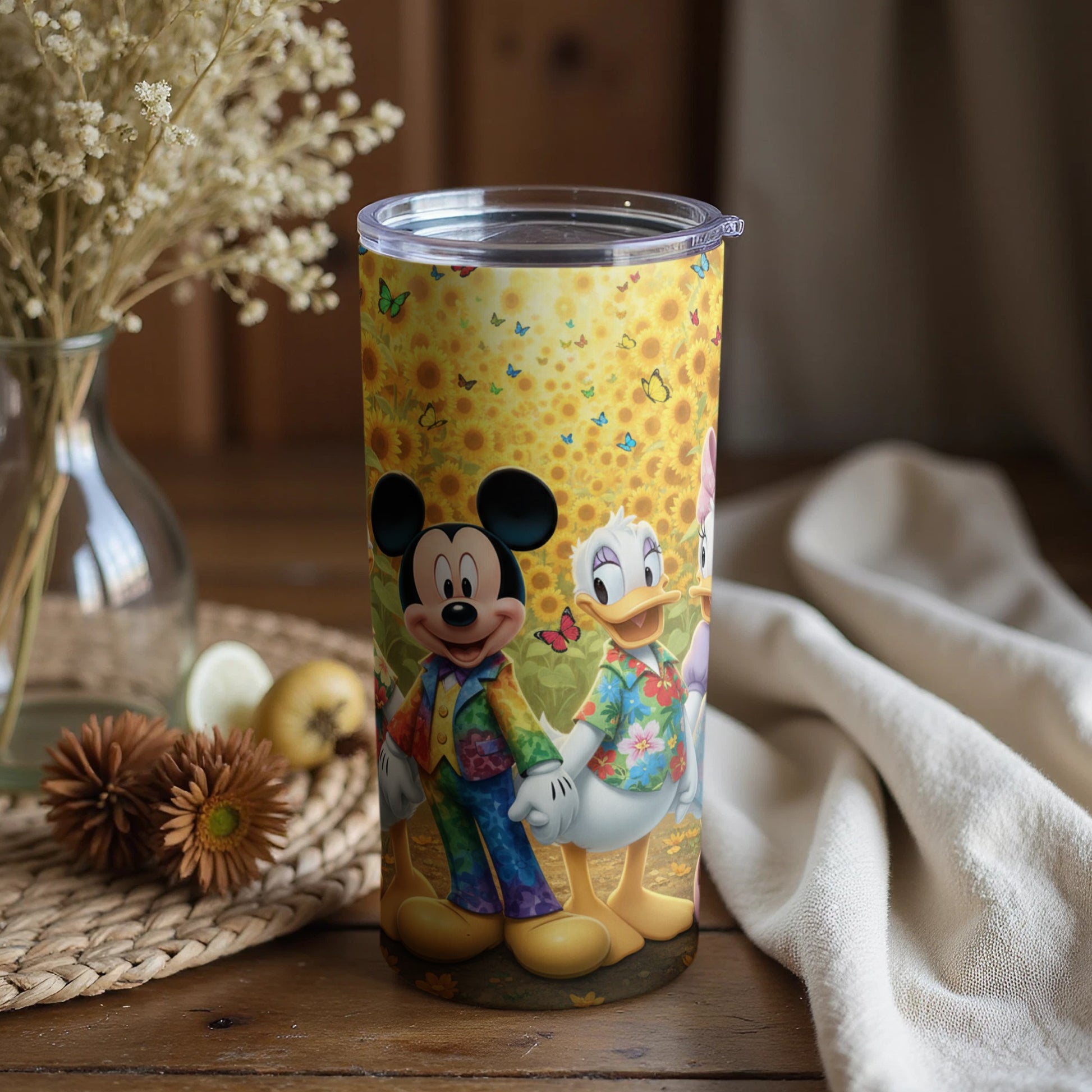 Mickey and Donald Colorful Sunflower Tumbler Cup