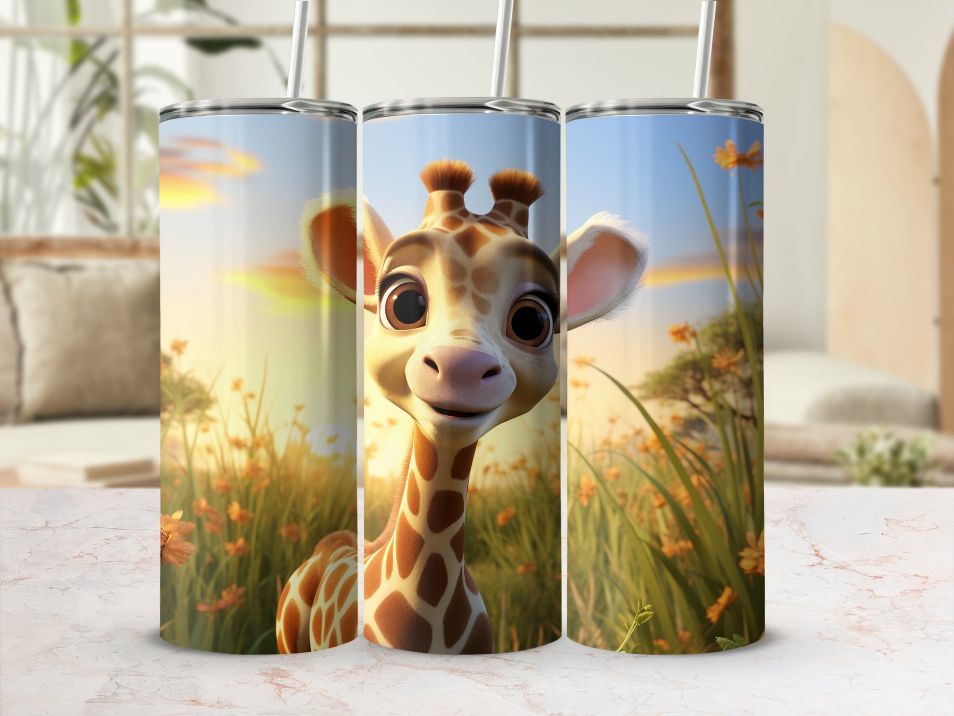 Cute Giraffe Art on Tall Insulated Tumbler Cup Product
