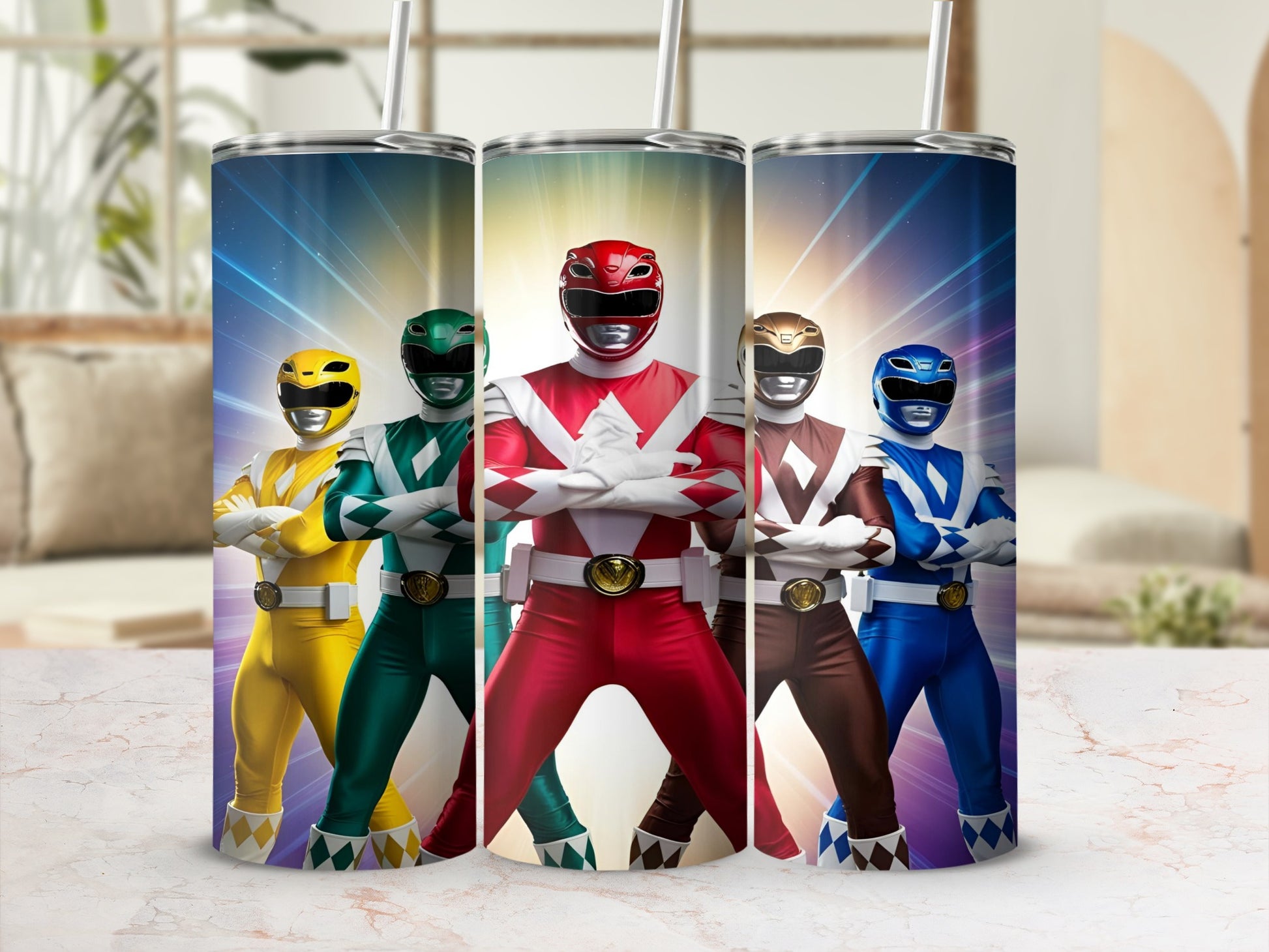 Power Rangers in action poses, one standing in front of others.