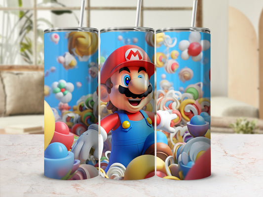 Colorful Mario Design Tumbler with Straw Cup Tumbler
