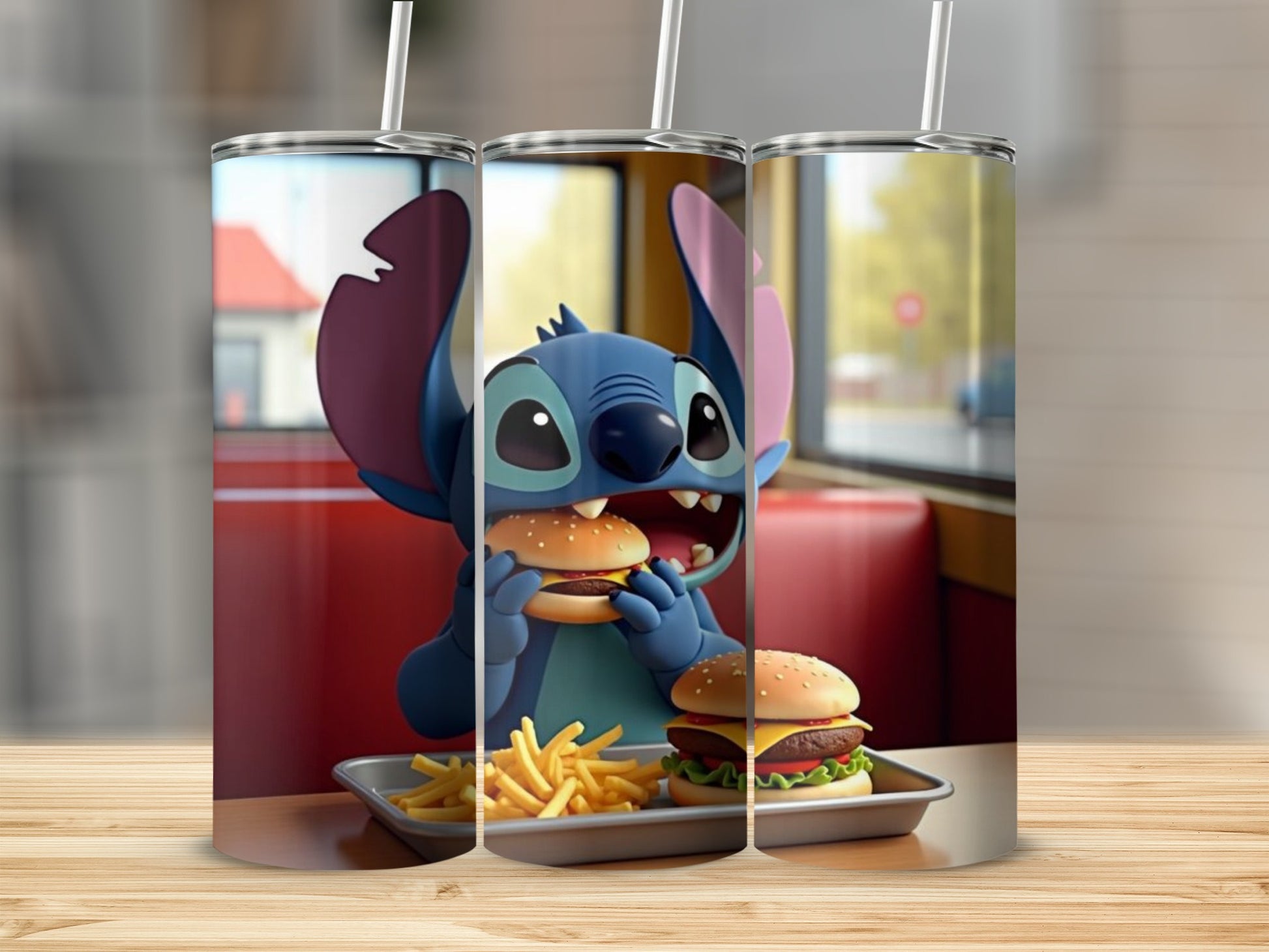 Cute Alien Eating Burger and Fries Tumbler Cup