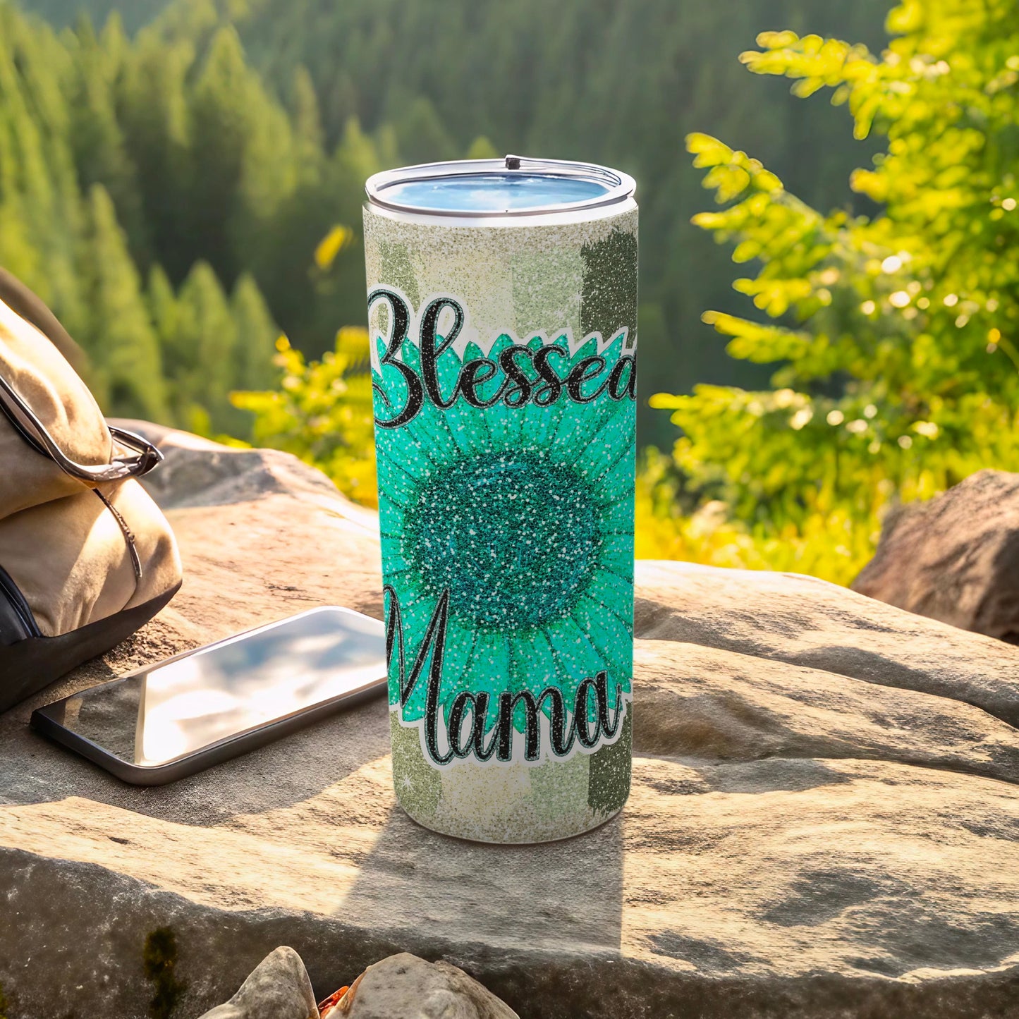 Blessed Mama Glitter Design Insulated Tumbler Cup