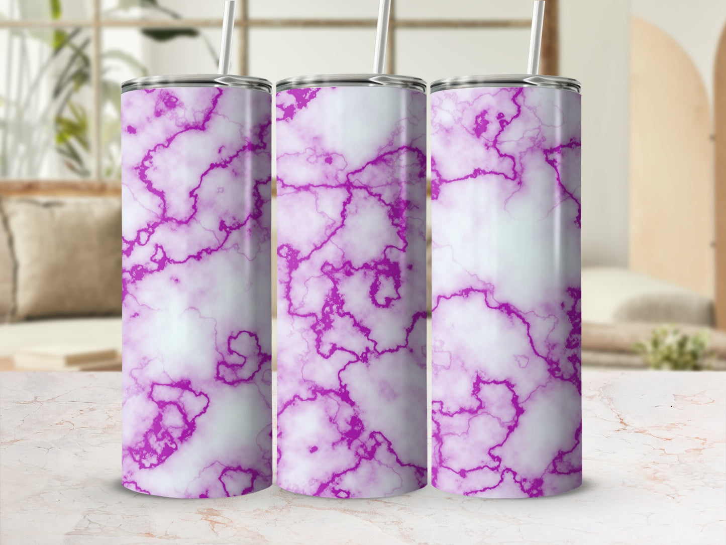 Vivid Pink Marble Pattern Skinny Tumbler White product type