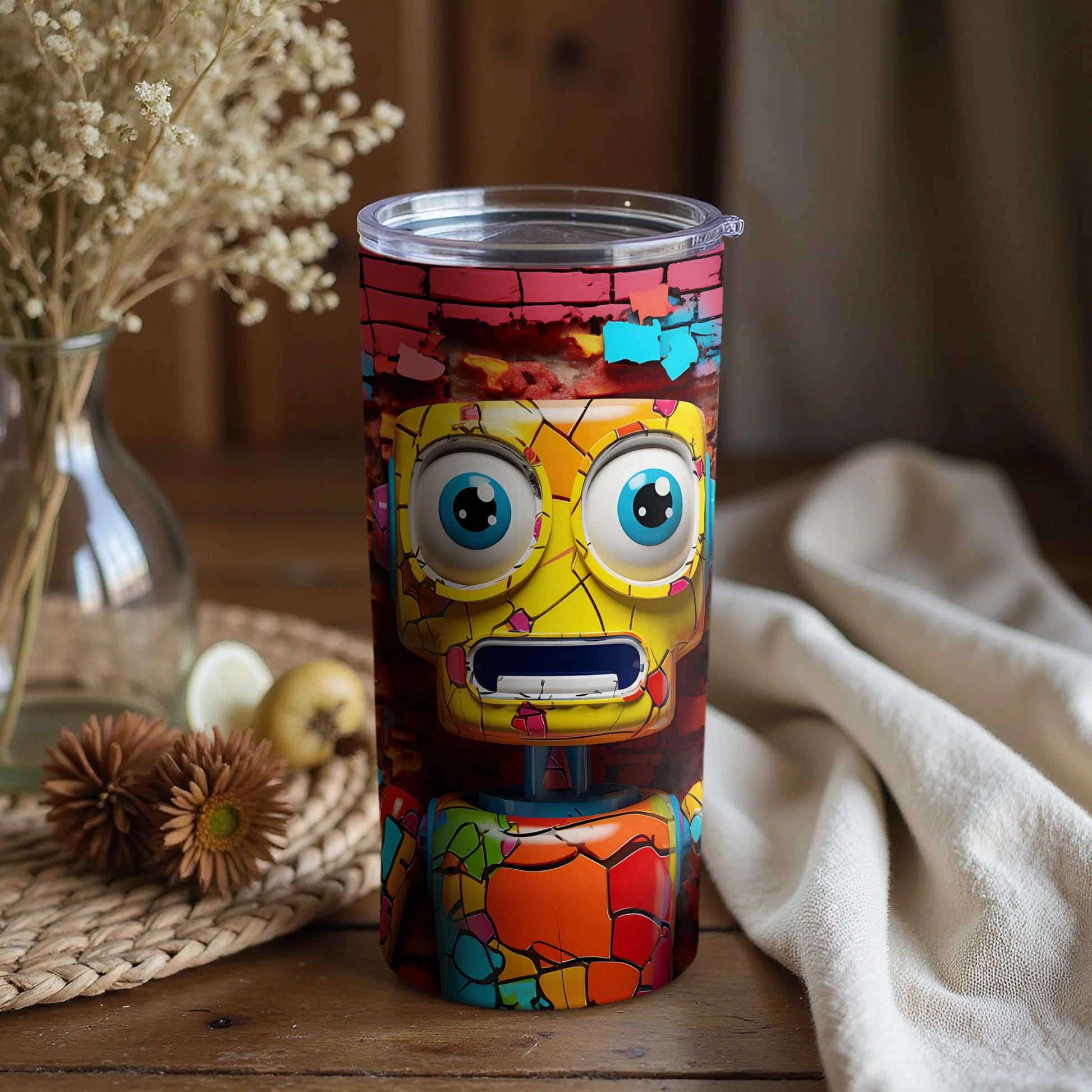 Colorful Abstract Robot Face Tumbler Cup Product