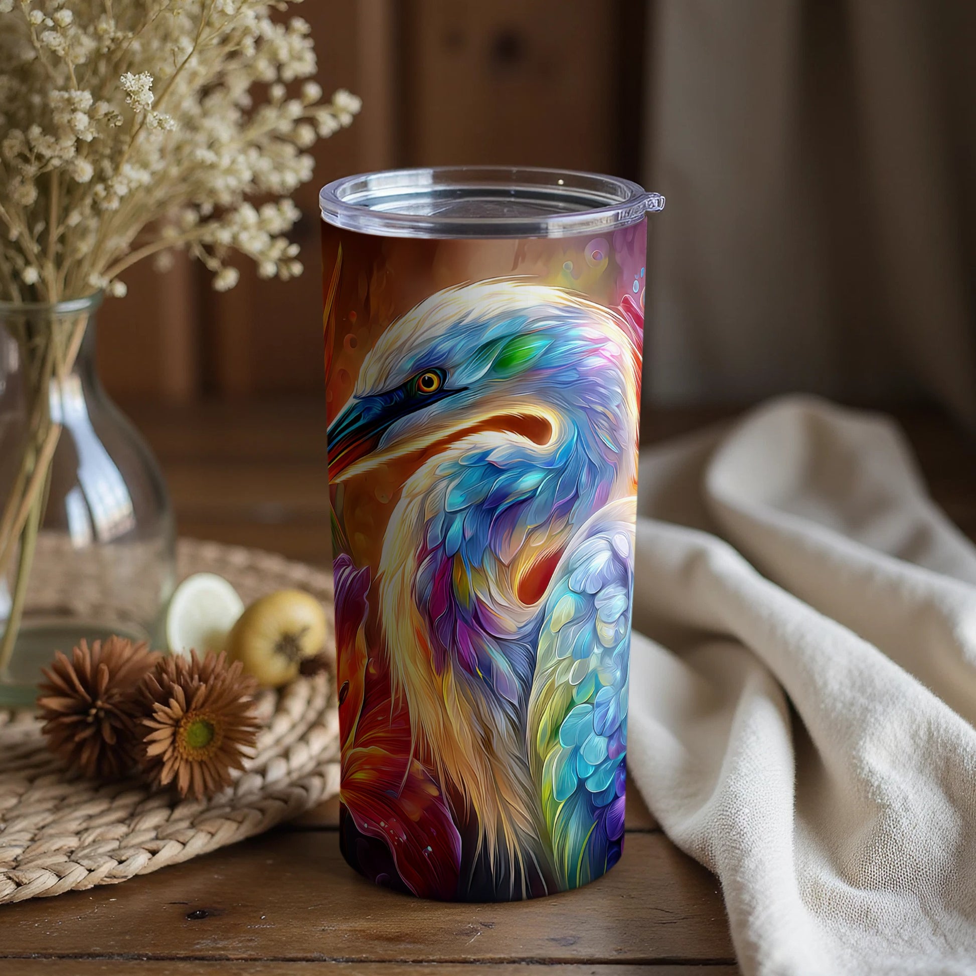 Colorful Abstract Heron Art Insulated Tumbler
