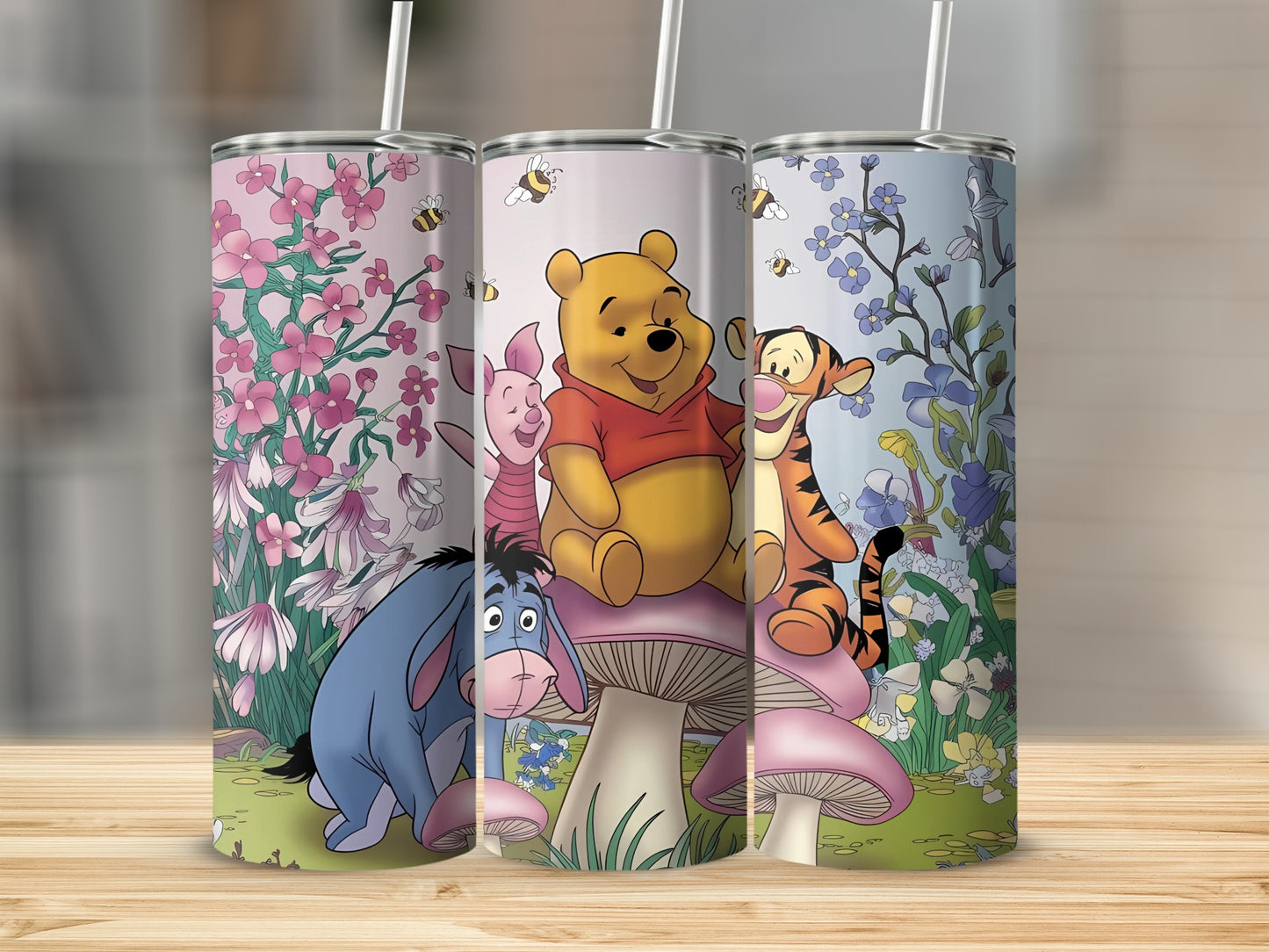 Winnie The Pooh Piglet Tigger Eeyore Mushroom Honey Bees Tumblers