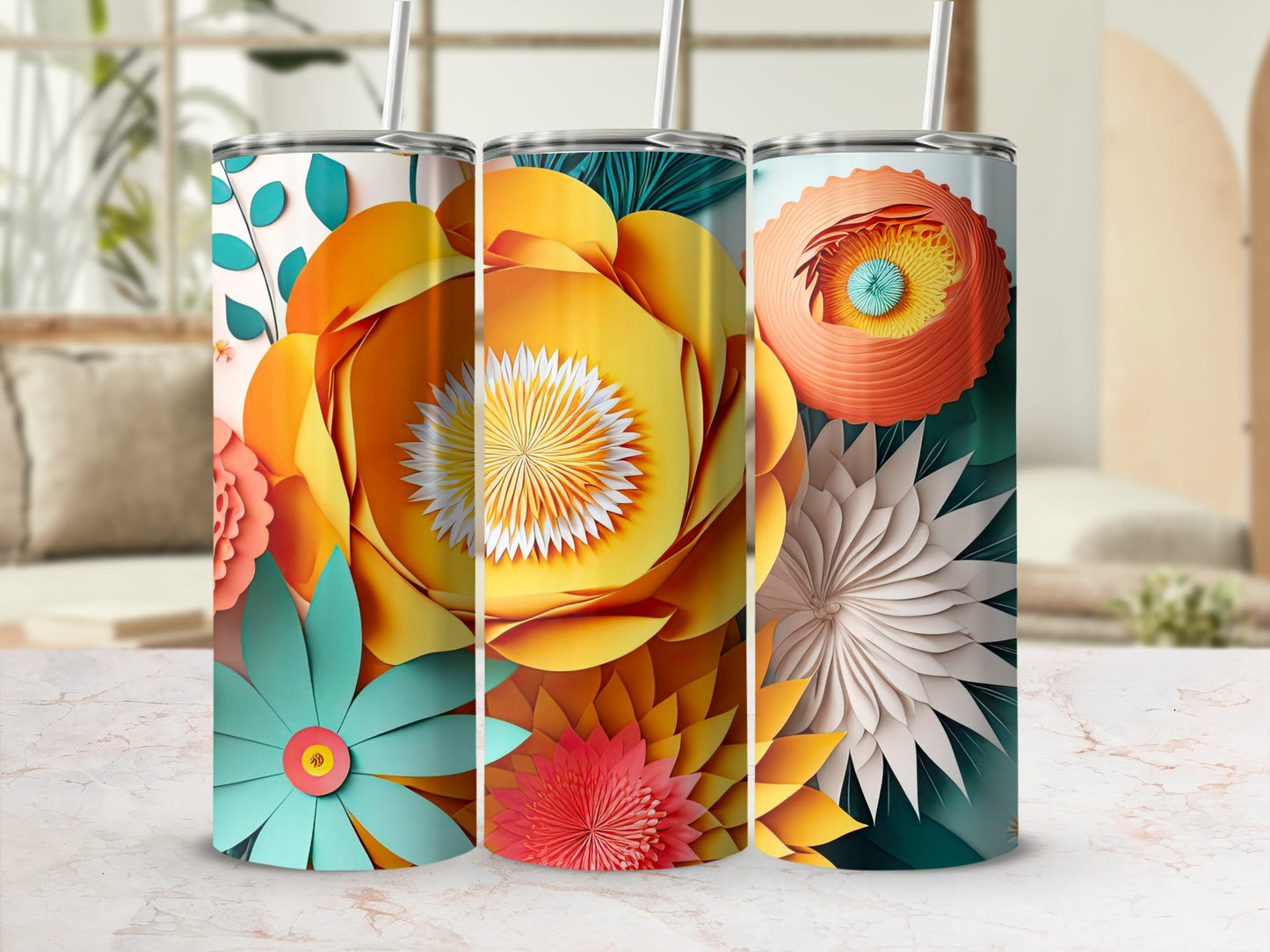 Vibrant Floral Pattern Insulated Tumbler Product