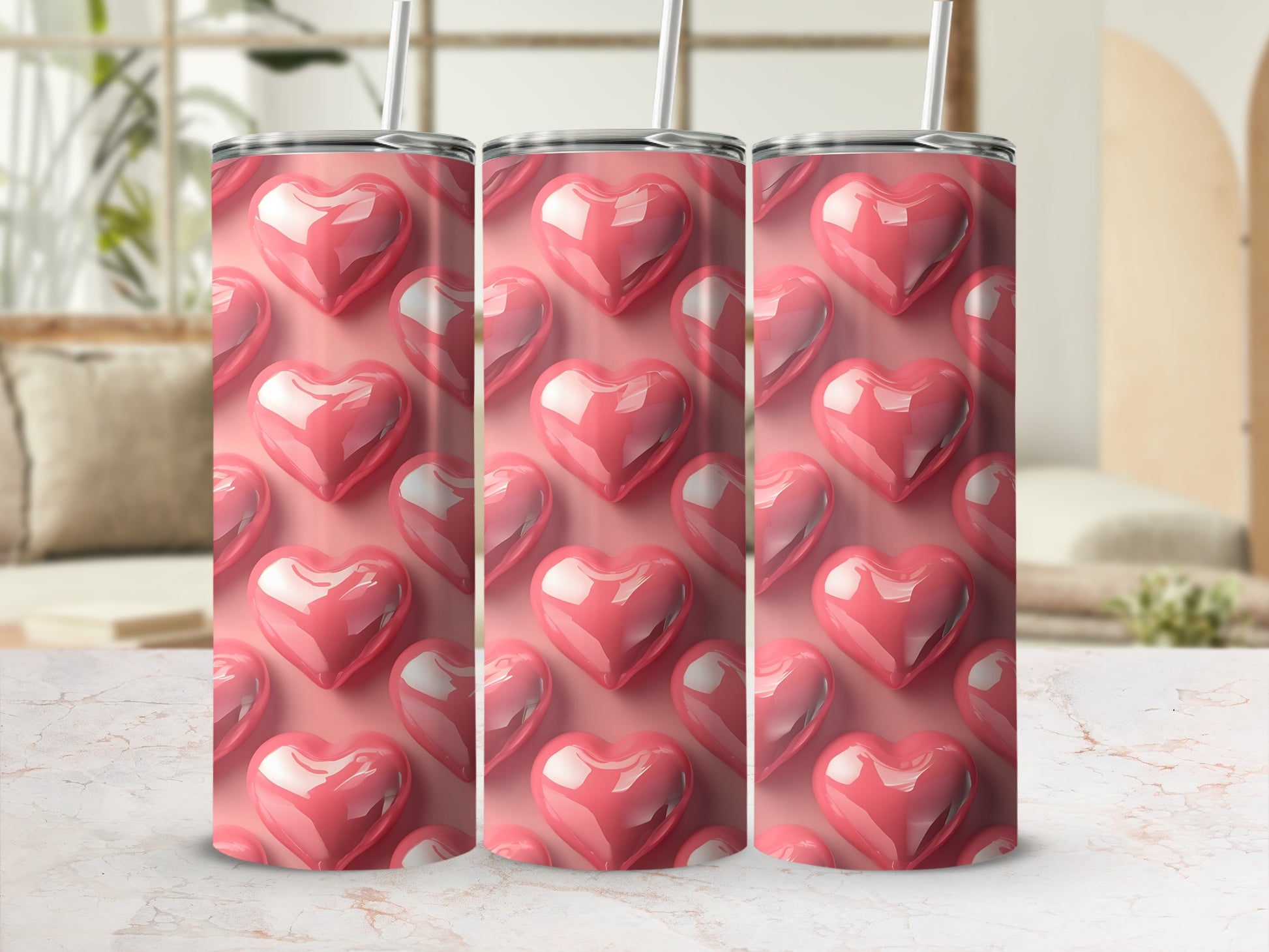 Glossy Pink Hearts Repeating Pattern Tumbler product type