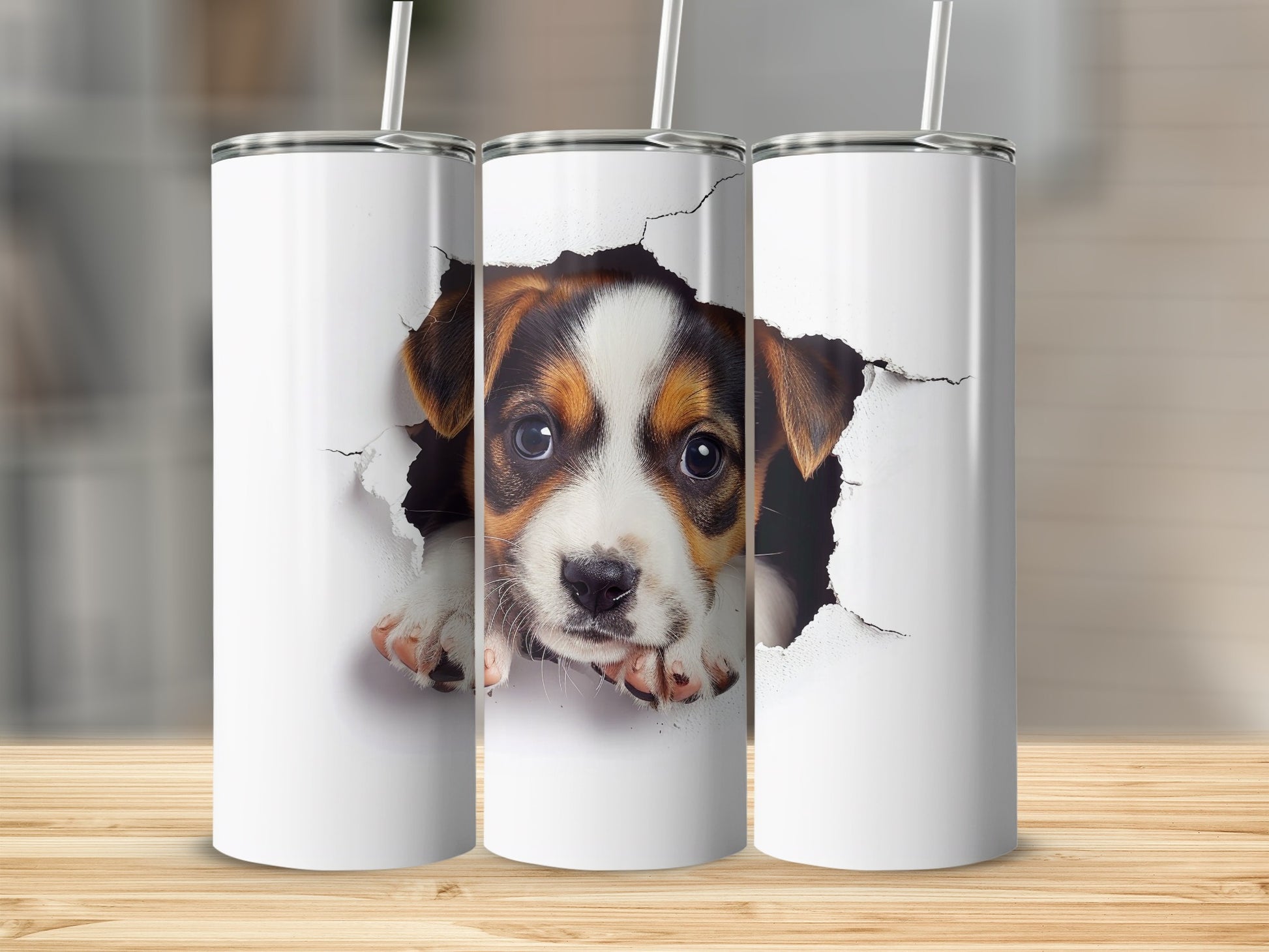Cute Puppy Dog Peeking Torn Paper Tumbler product type