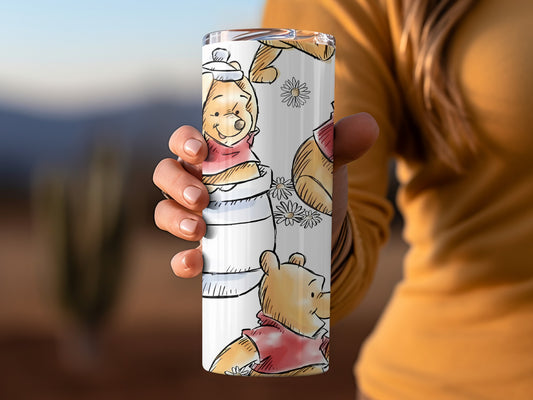 Winnie The Pooh In A Pot Surrounded by Flowers Tumblers